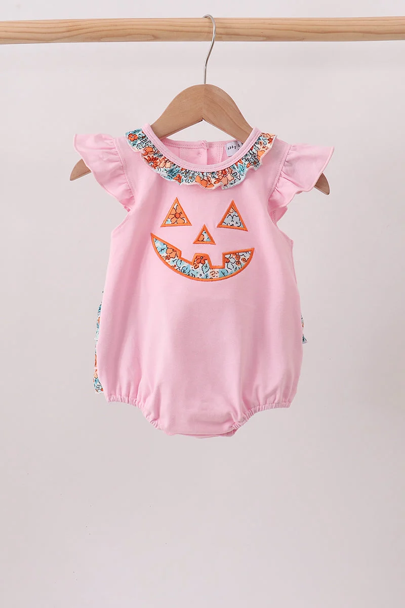 Classic Pink Jack-O-Lantern Applique Ruffle Bubble Artisan