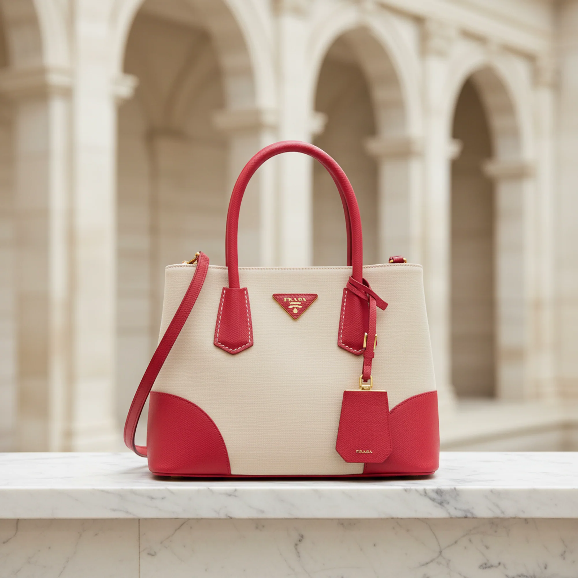 Consistent Prada Canvas Leather Shoulder Bag Secure