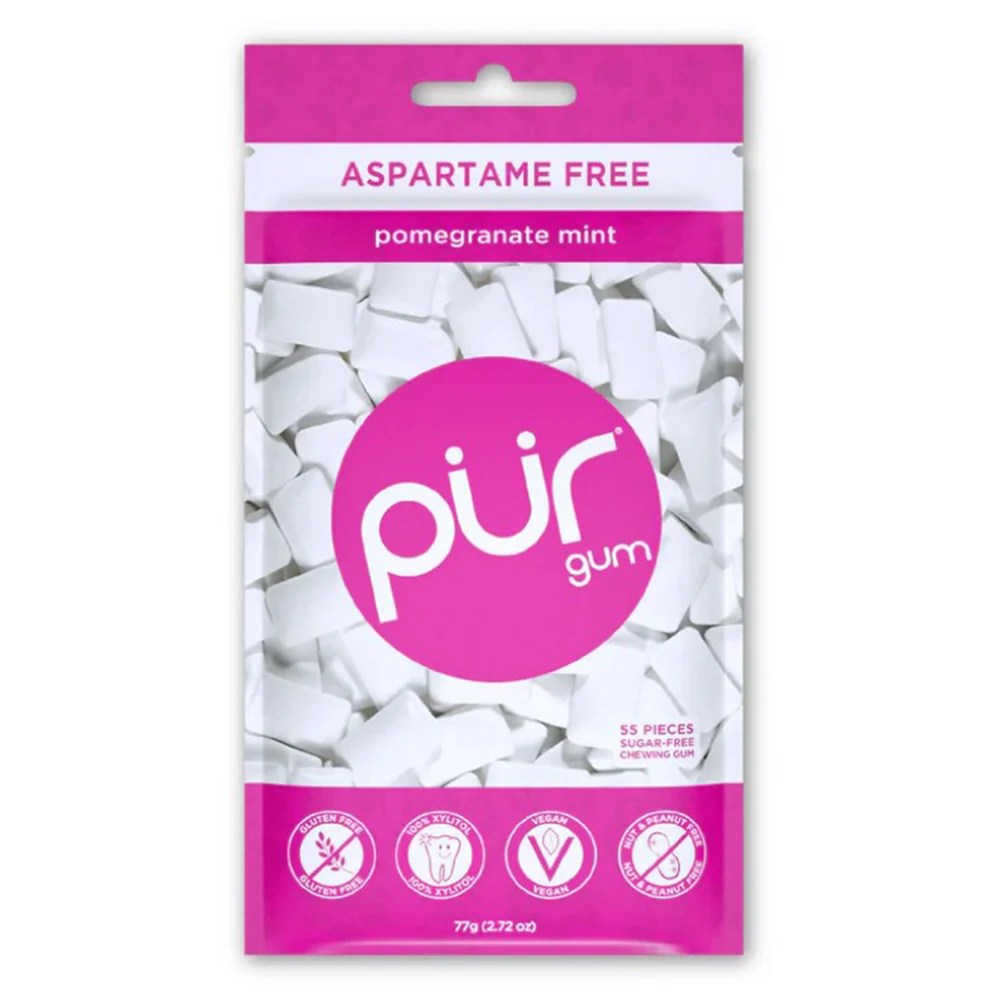 Classic PUR Pomegranate Mint Chewing Gum for Fresh Breath and Oral Health 2.72Oz 77g 55Ea Organic