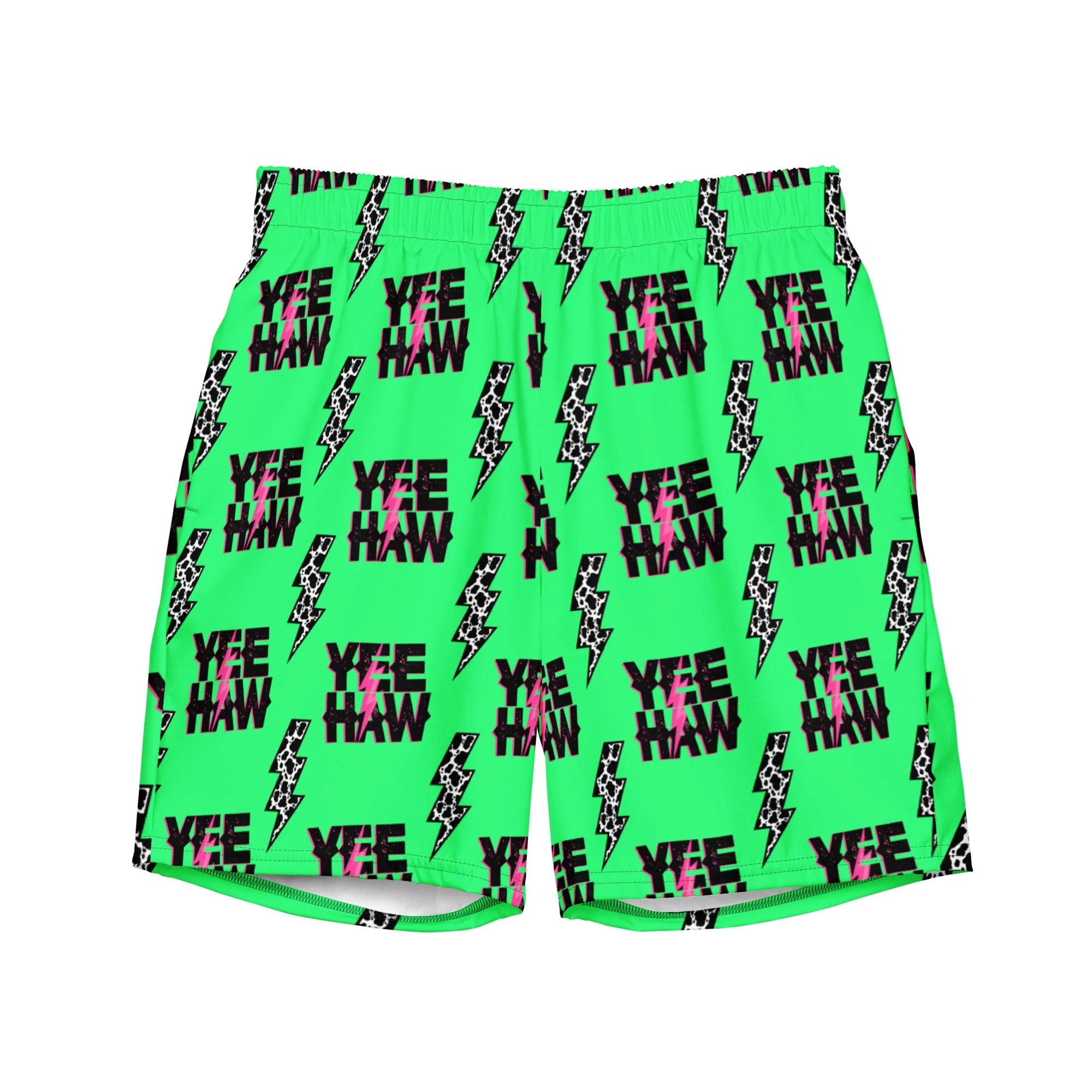 Fashionable Baha Ranch Yeehaw Neon Men's Swim Trunks Detailed
