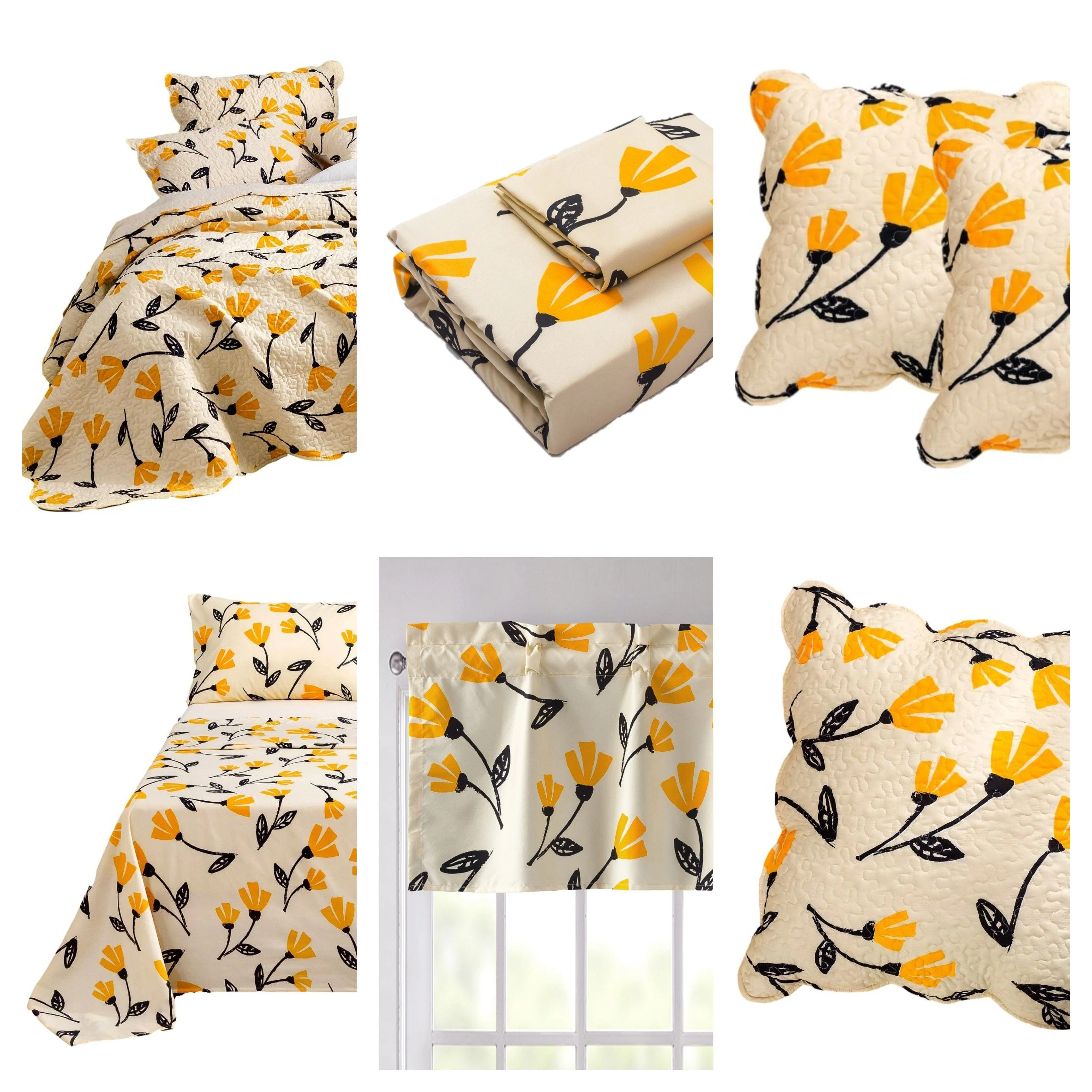 Safe DaDa Bedding Yellow Fleur Floral Bed in a Bag Set - Ivory Botanical Casual