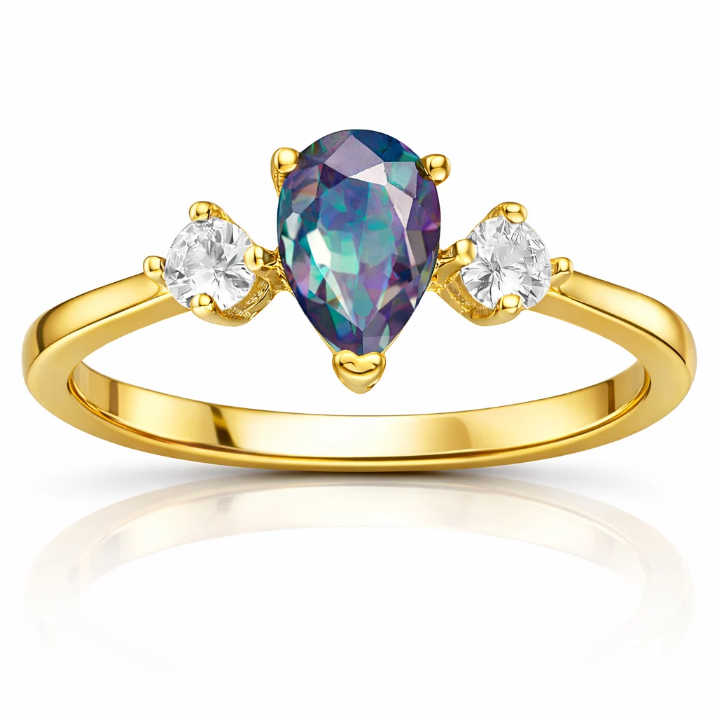 Crafted 22k Gold Vermeil Created Alexandrite Three Stone Ring High-End