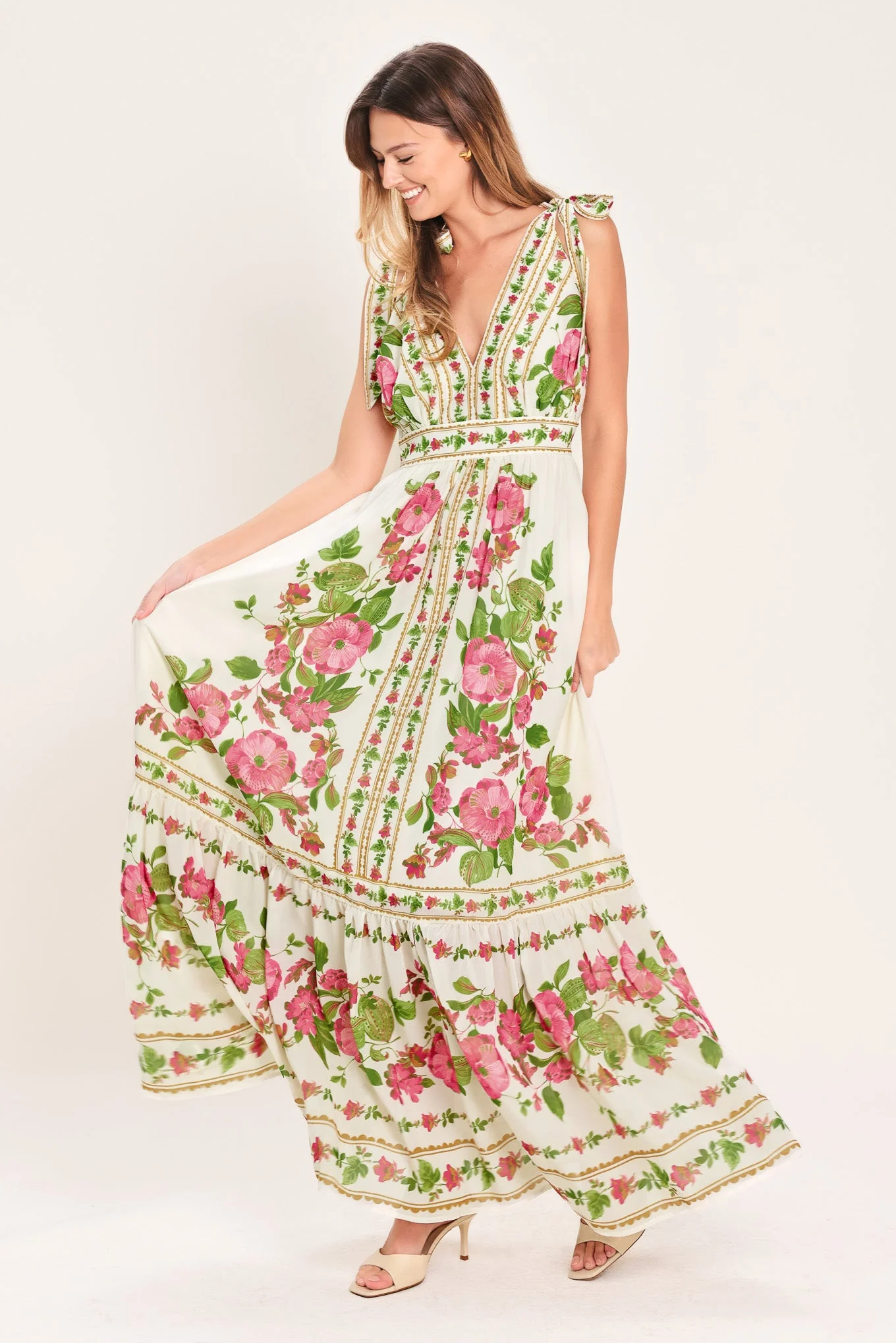 Traditional Rose Vine Romance Woven Maxi Dress First-Class