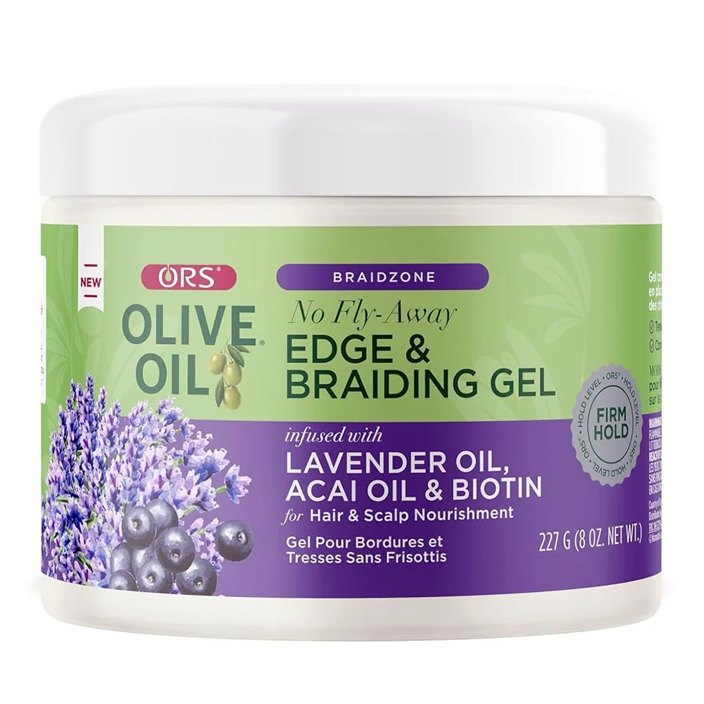 Fine Ors Olive Oil Braidzone Edge and Braiding Gel with Lavender Acai and Biotin for Hair and Scalp 8Oz 227g High-End