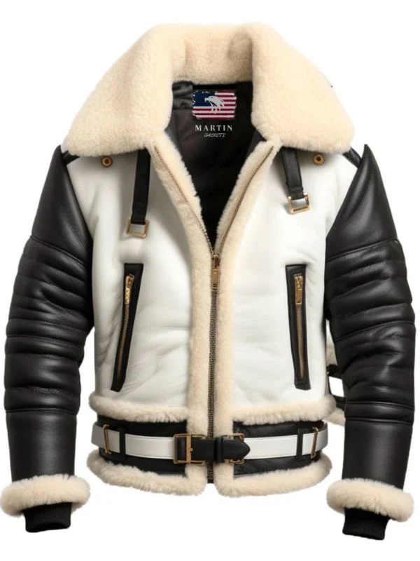 Fashionable Men s Aviator B3 Bomber Leather Jacket – Black amp White Traditional