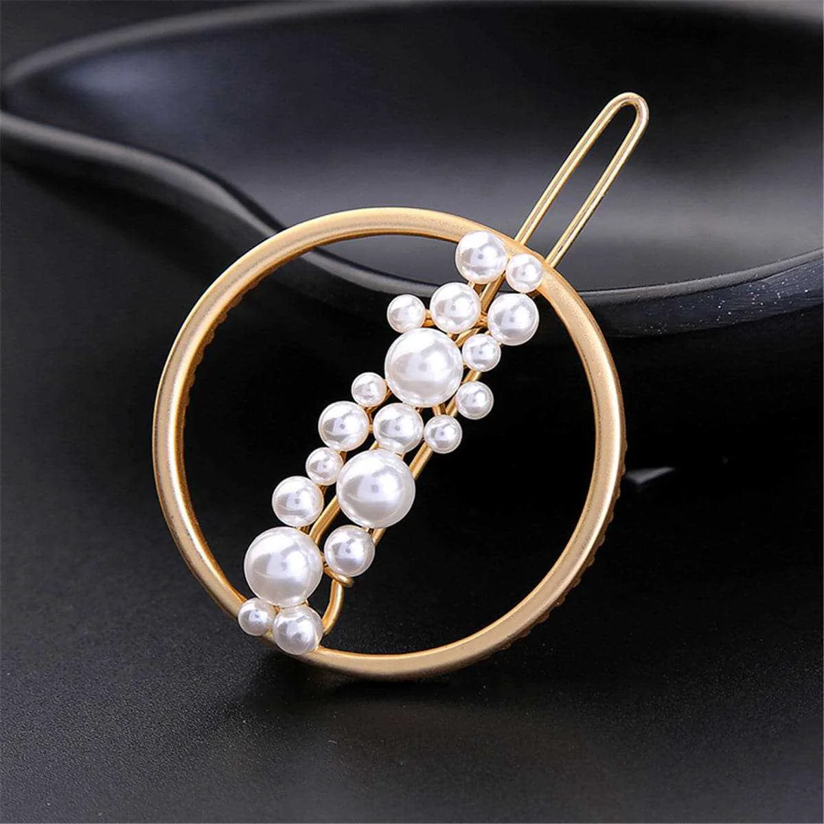 Smooth Pearl Goldtone Ring Hair Clip Sustainable