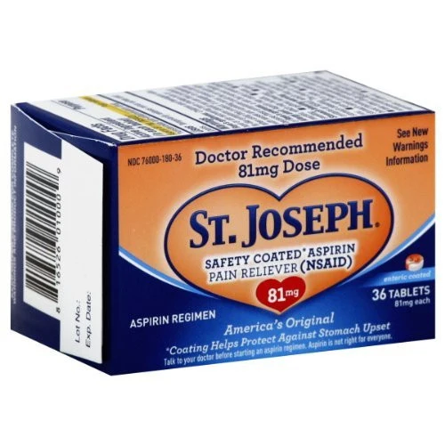 Authentic St. Joseph Safety Coated Aspirin Pain Reliever 81Mg Tablets - 36 Ea Convenient