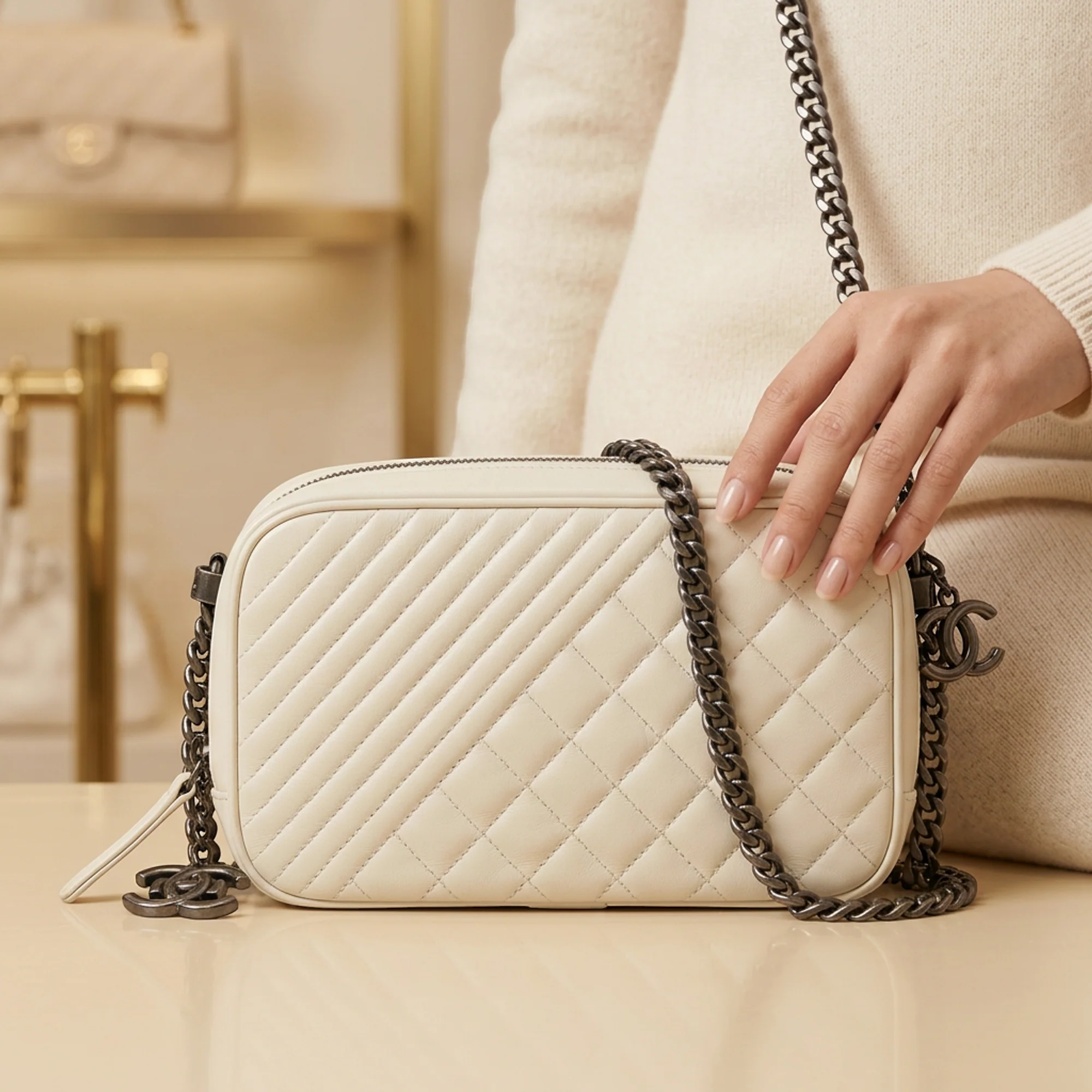 High-End Chanel Boy Camera Bag · Lambskin Innovative