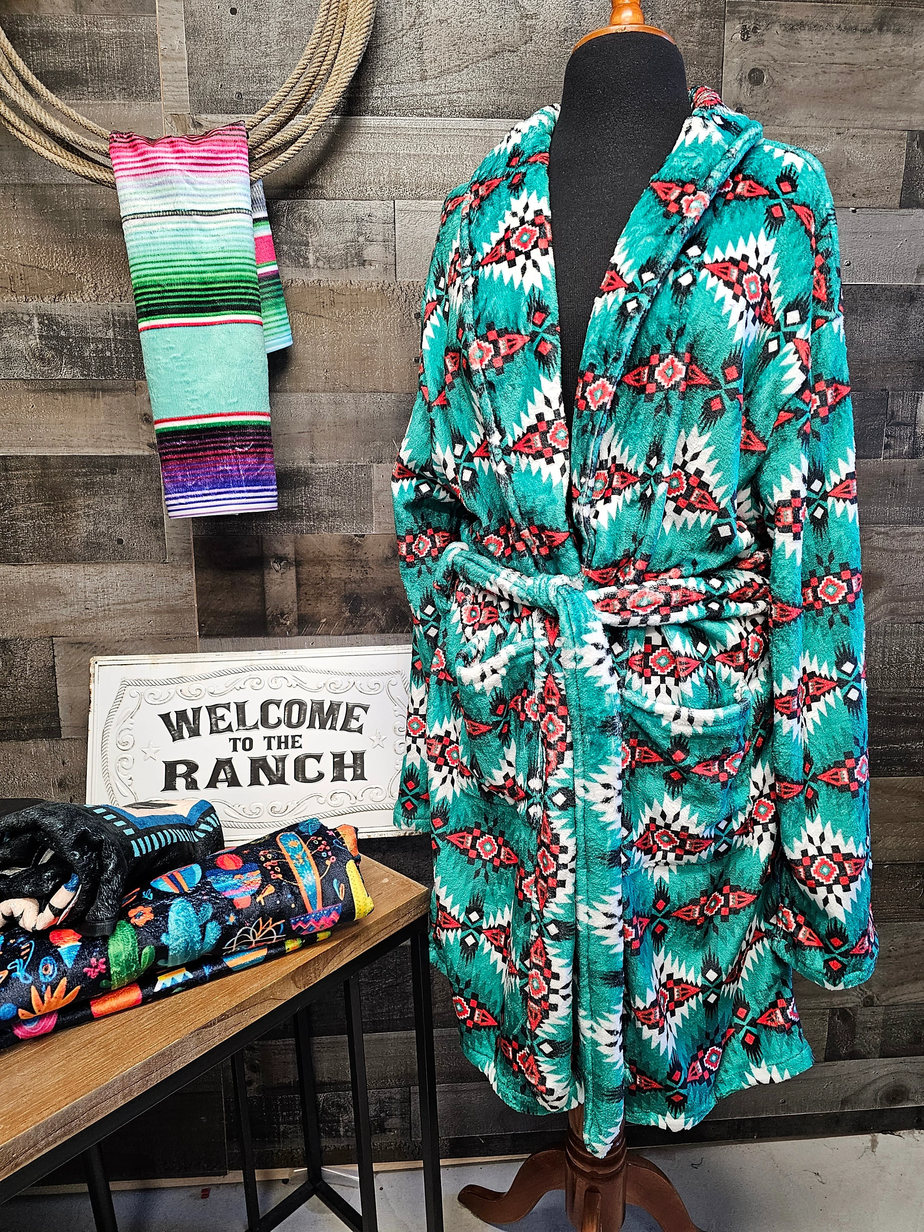 Versatile Teal Aztec Women's Western Bath Robe Soft