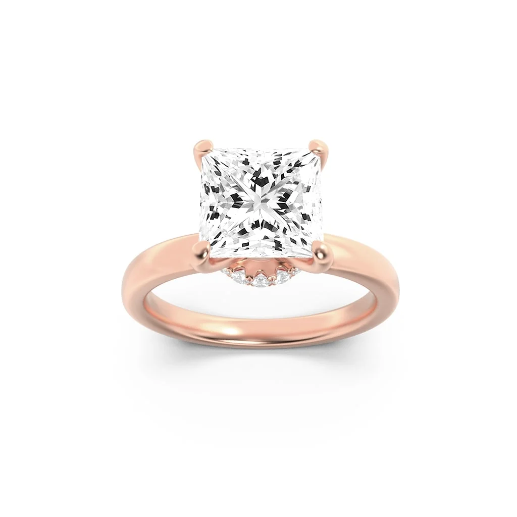 Advanced 1Cttw Princess Shaped Lab Grown Diamond F Hidden Halo Plain Shank Engagement Ring in 14K Gold Exceptional