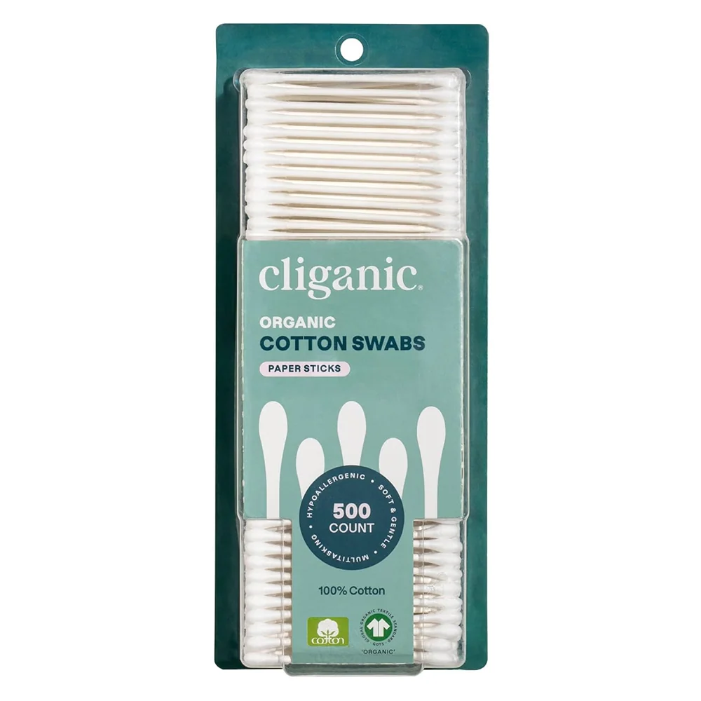 Smooth Cliganic Organic Cotton Swabs for Gentle Skincare Makeup and Personal Care 500Ea Stylish