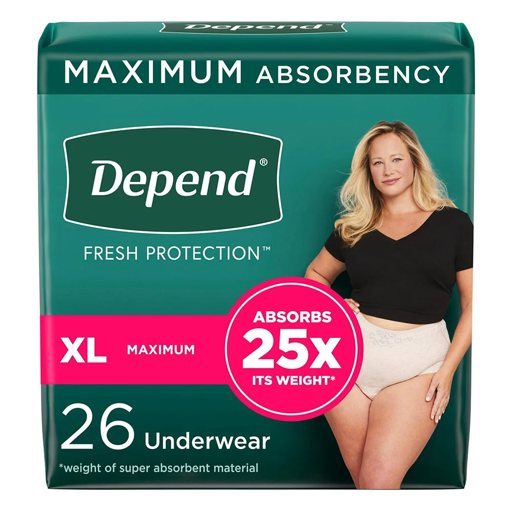 Unique Depend Fresh Protection Adult Incontinence and Postpartum Bladder Leak Underwear for Womens XL 26 Ea Flexible
