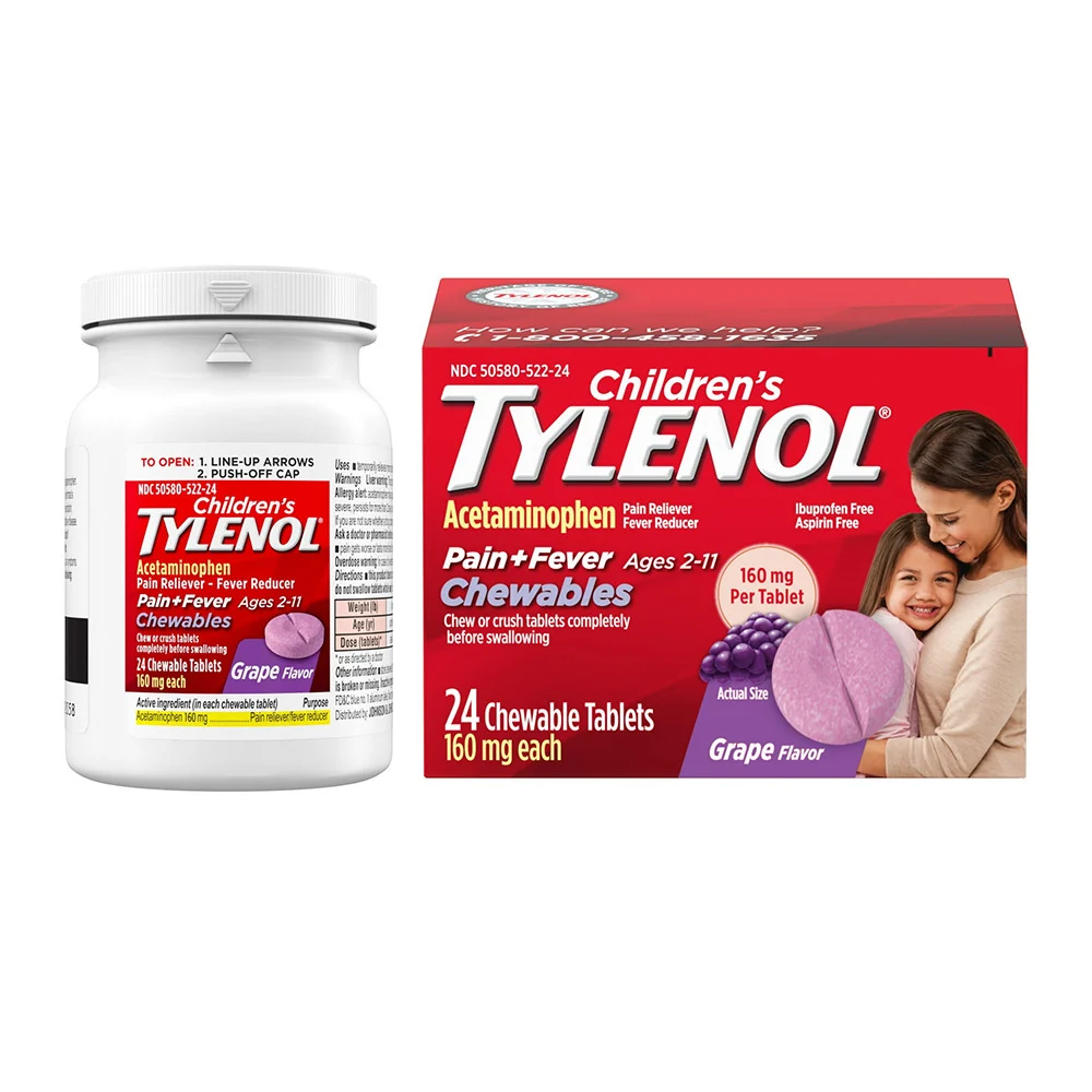 Classic Tylenol Childrens Pain Plus Fever Chewable Tablets Grape 24 Ea Responsible