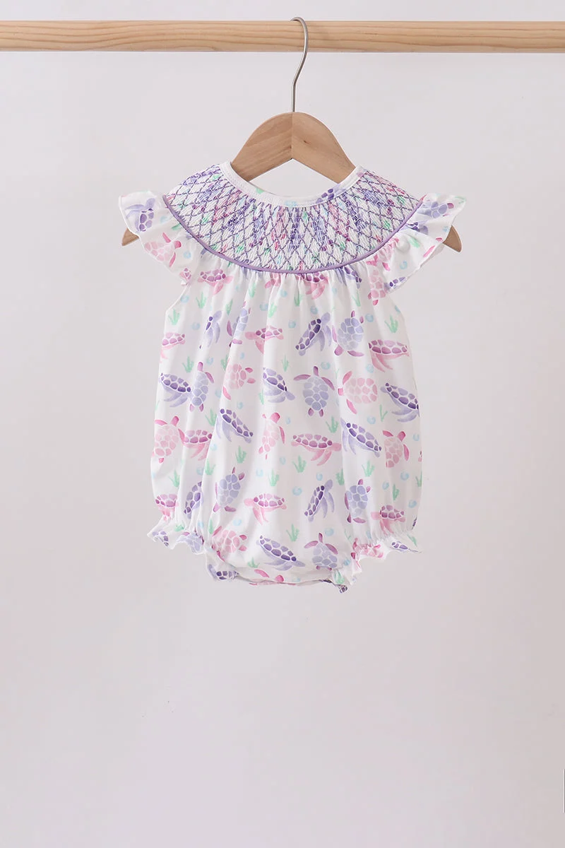 Luxury Purple Sea Turtle Smocked Bubble Solid
