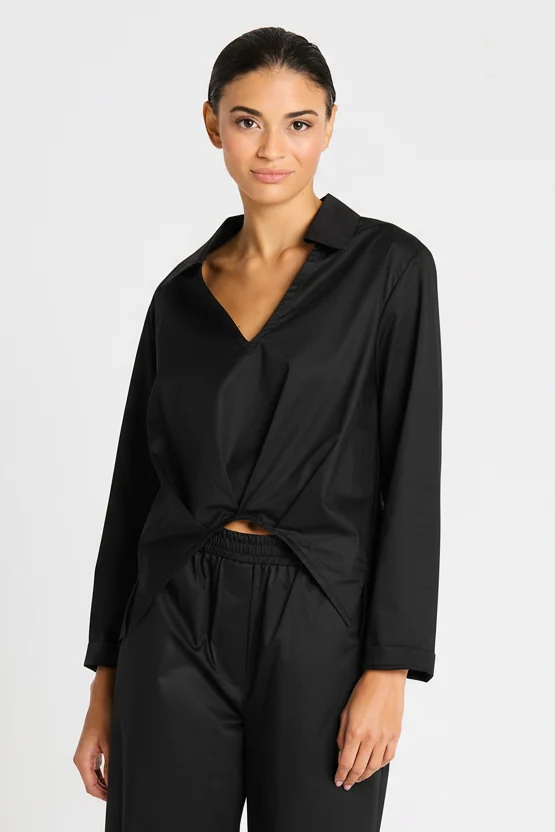 Lightweight Cotton Half Moon Shirt - Black Elegant