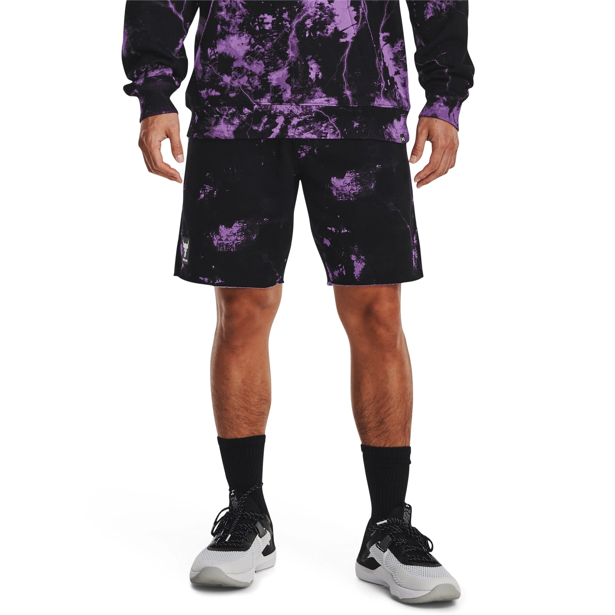 Clean Under Armour Mens UA Project Rock Rival Fleece Shorts - Black Purple Green