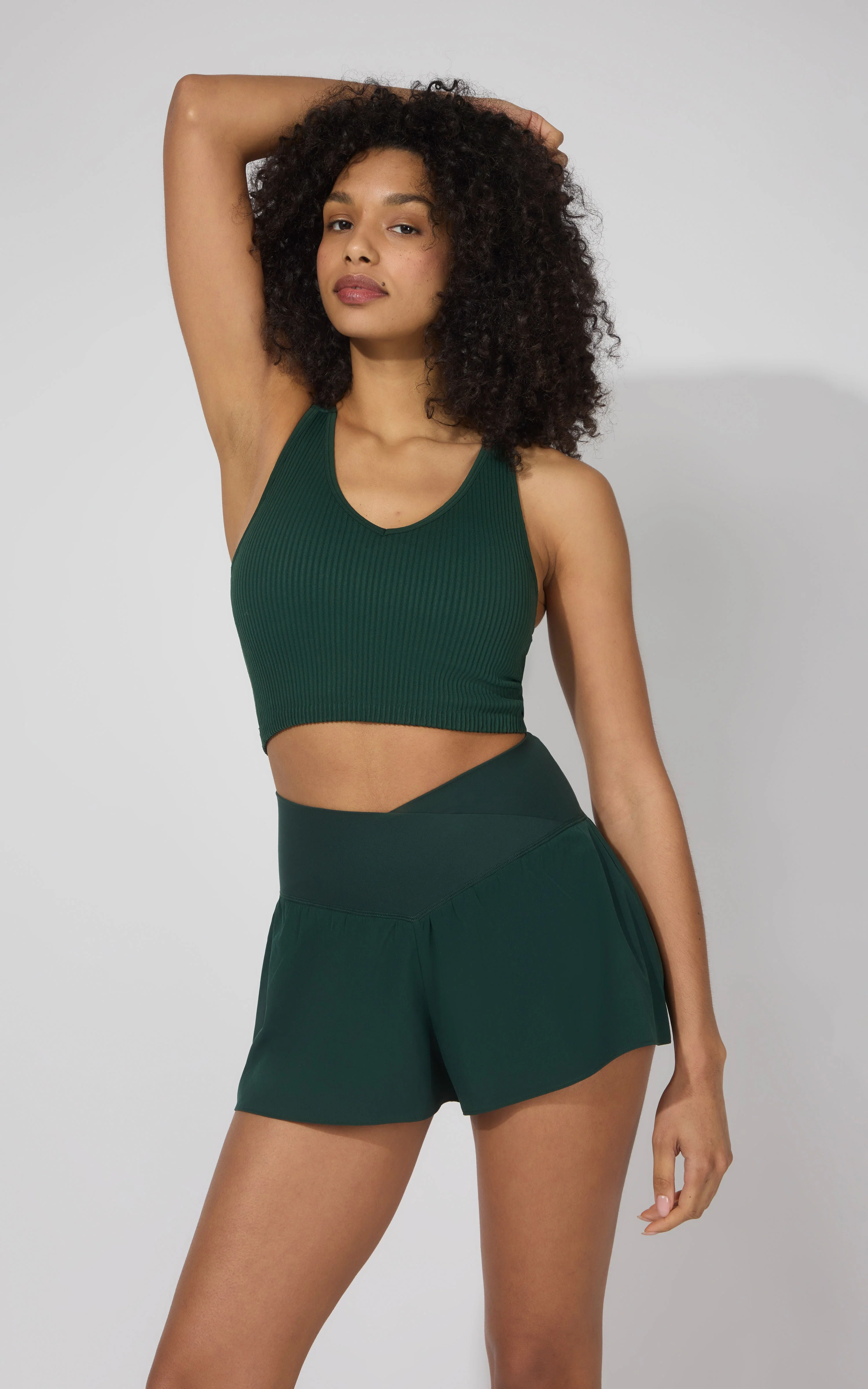 World-Class 90 Degree by Reflex Ribbed Alamo Bra Tank Lightstreme Crossfire Short Set Unique
