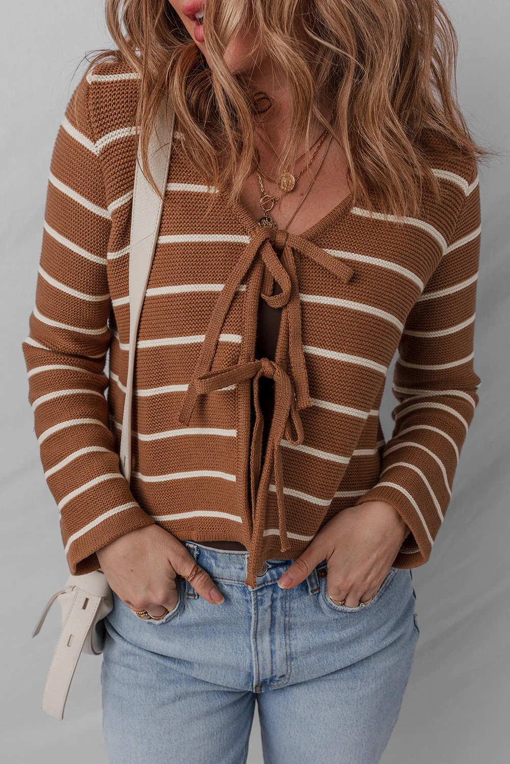 Versatile Threaded Pear Lilly Striped Knit Cardigan Sweater World-Class
