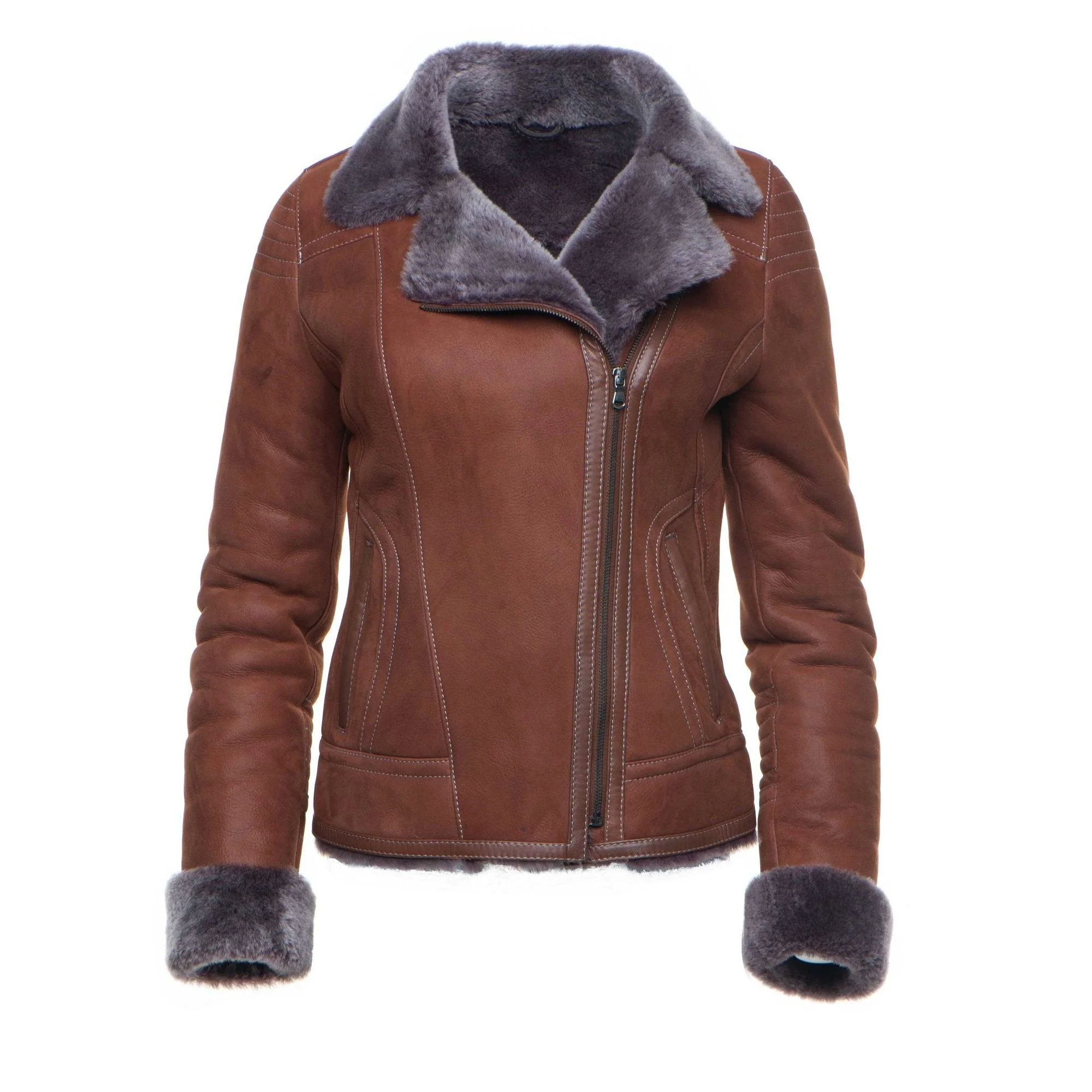 Detailed Reynas Tan Sheepskin Shearling B-3 Bomber Style Jacket Crafted