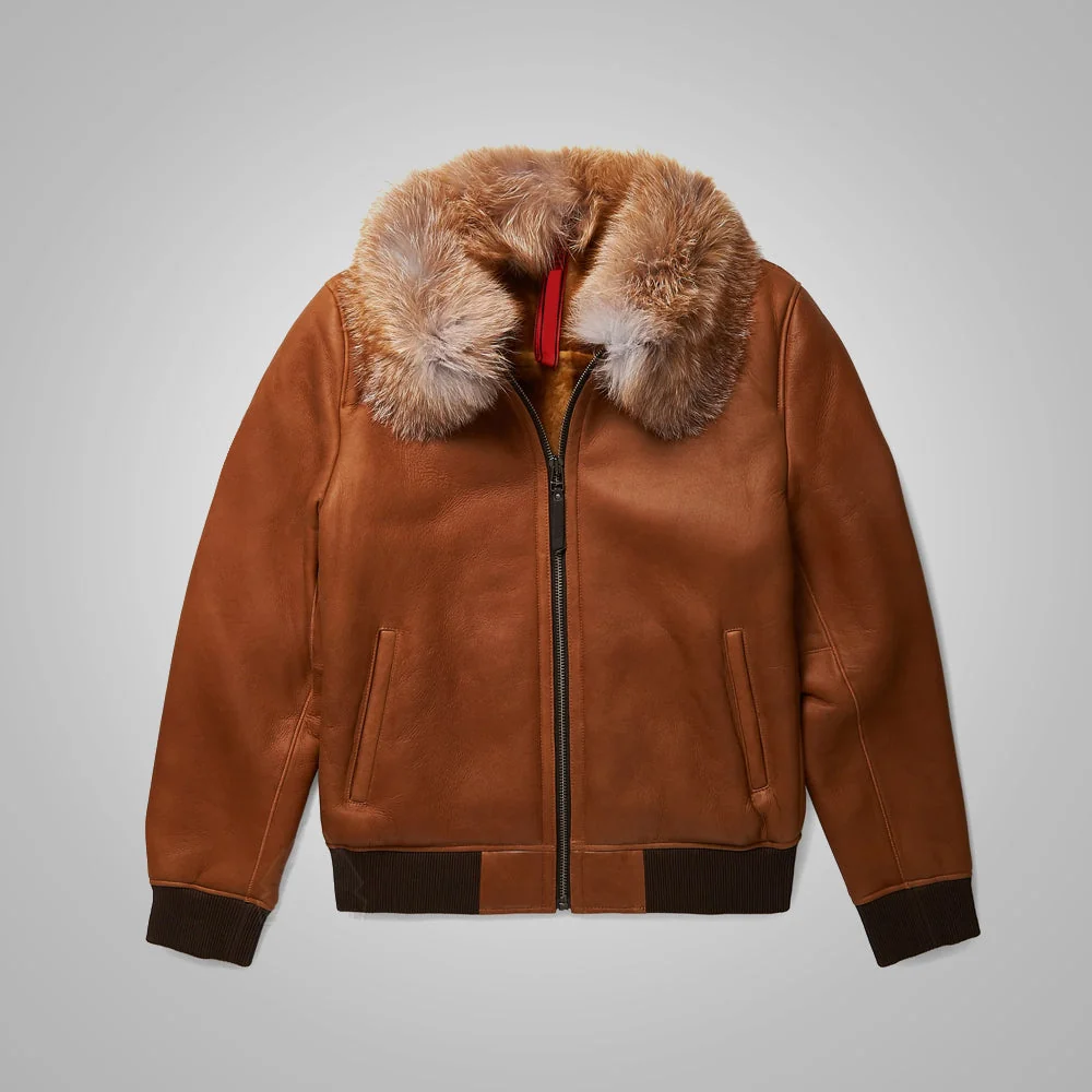 Advanced Men s B3 Brown Flying Aviator Shearling Bomber Jacket Genuine