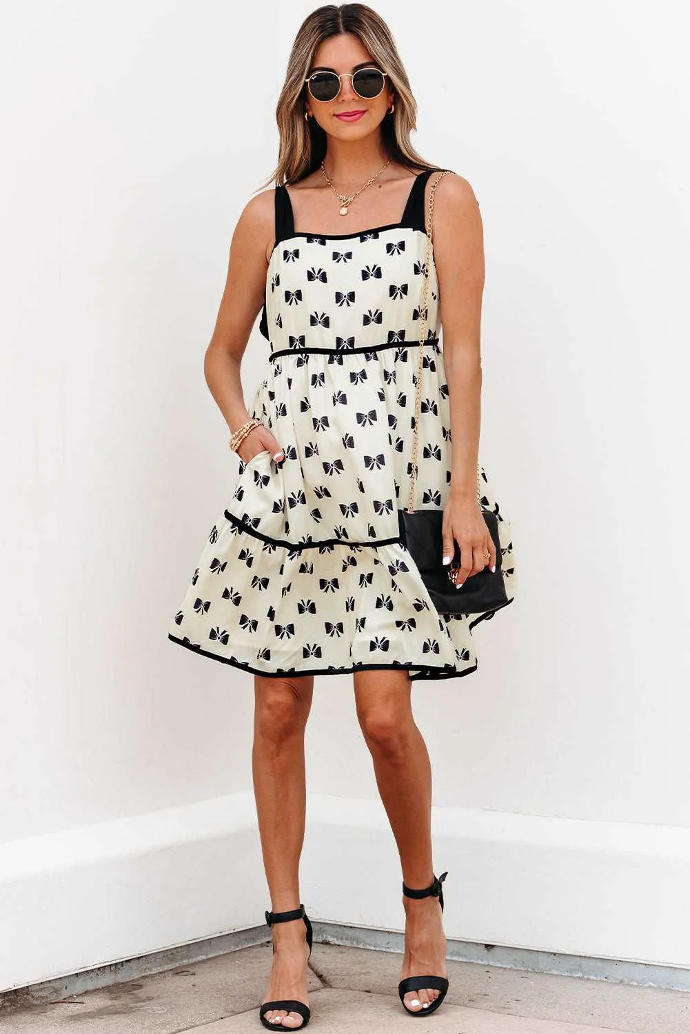Artisan Threaded Pear Pagie Bow Knot Shoulder Mini Dress Effective