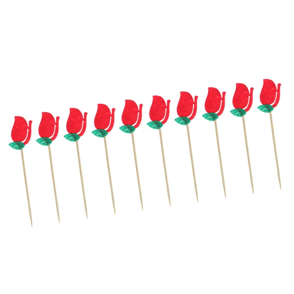 Clean Maxbell 10pcs Christmas Red Fabric Rose Flower Leaves Cake Topper Cupcake Picks Wedding Celebration Party Accessories Luxury