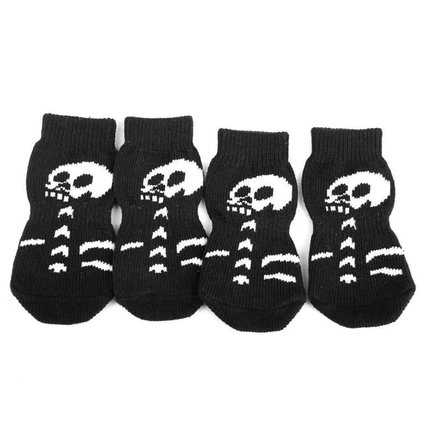 First-Class Maxbell Maxbell Skid Halloween Human Skeleton Pattern Cute Paw Prints Warm Dog Socks Pet Supplies Black White L PACK OF 4PCS Original Design
