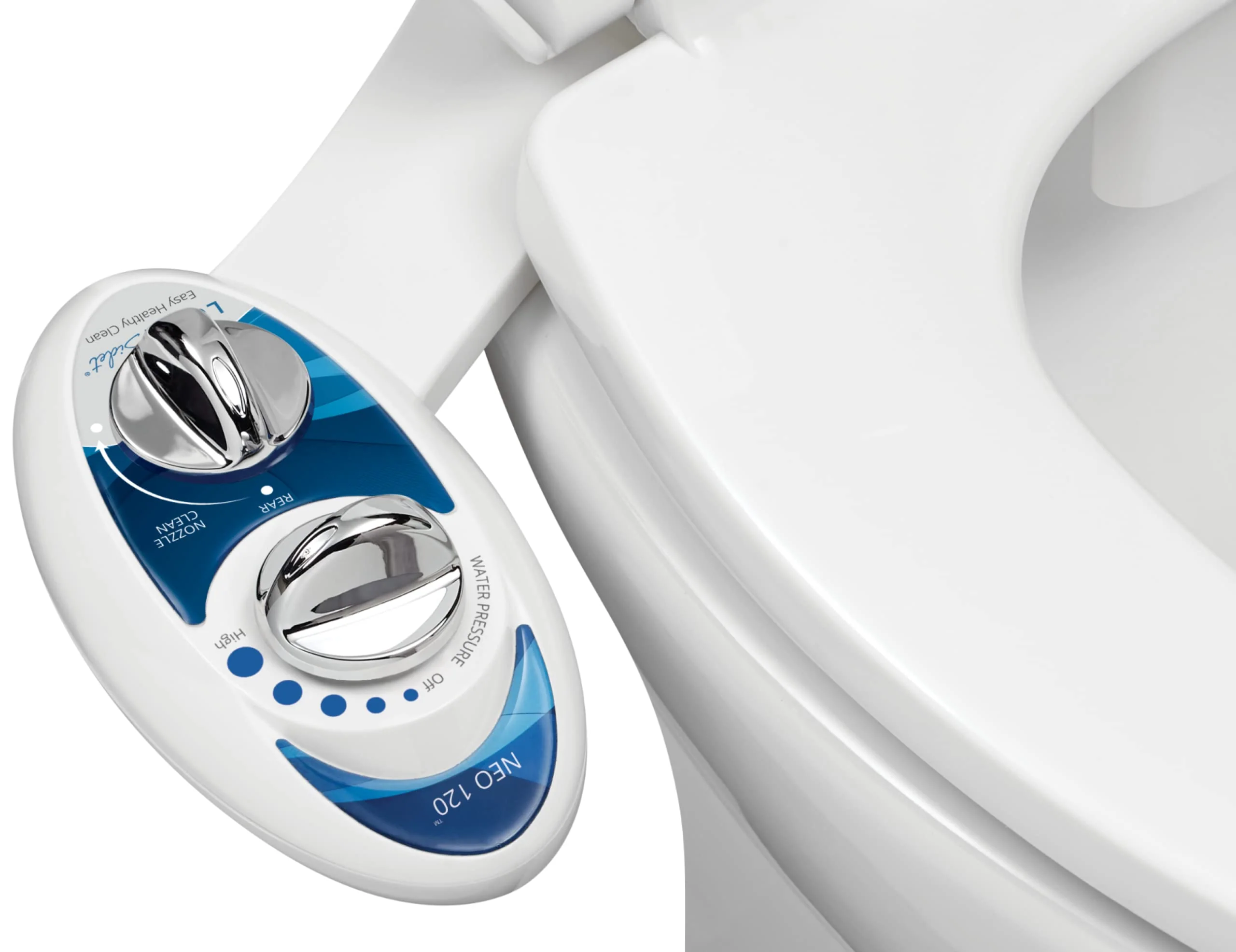 Trendy LUXE Bidet NEO 120 - Self-Cleaning Nozzle Fresh Water Non-Electric Bidet Attachment for Toilet Seat Adjustable Water Pressure Rear Wash Blue Detailed