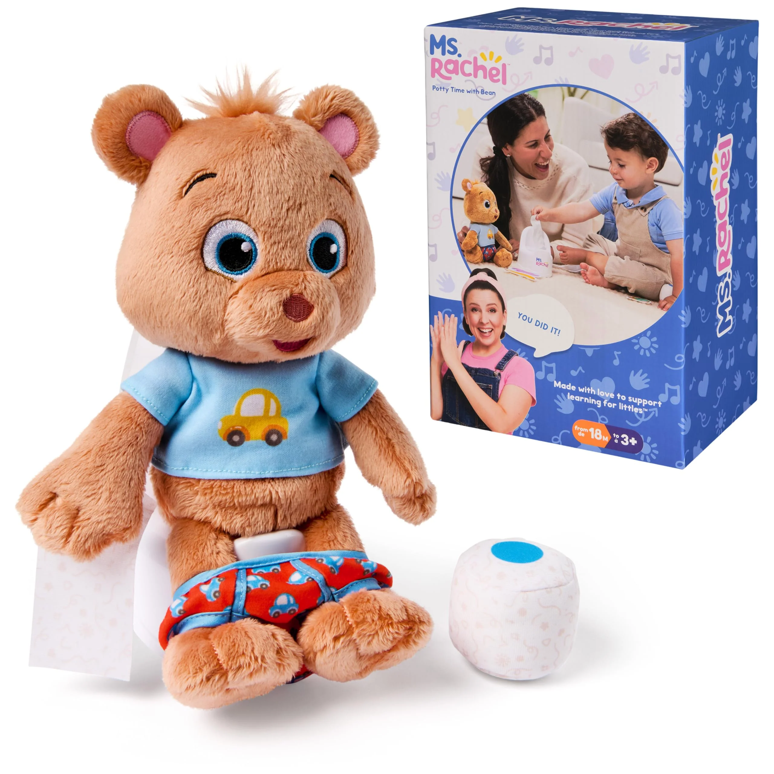 Solid Ms. Rachel Potty Time with Bean 11 Plush Teddy Bear with Play Toilet Accessories Toddler Toys for Girls Boys for Ages 18 Months to 3 Effective