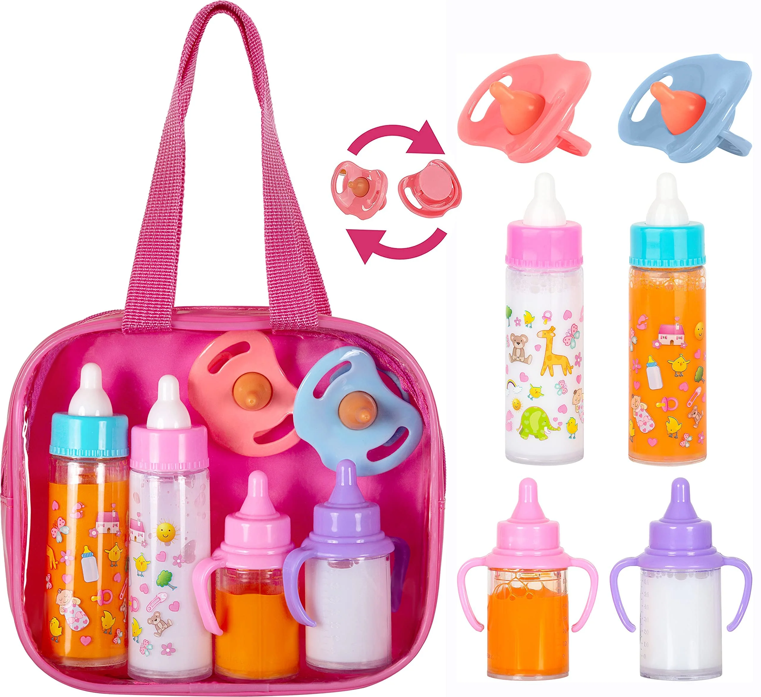 Unique fash n kolor® My Sweet Baby Disappearing Doll Feeding Set – 6-Piece Baby Doll Care Kit with Bottles Pacifiers Premium Material