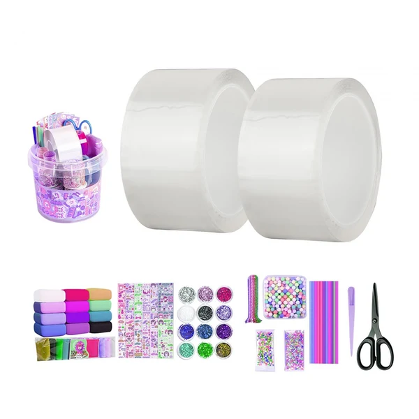 Powerful Maxbell Blow Bubbles Double Sided Tape for Kids Classroom DIY Craft Handmade Ball 2PCS Storage Bucket Clear Superior
