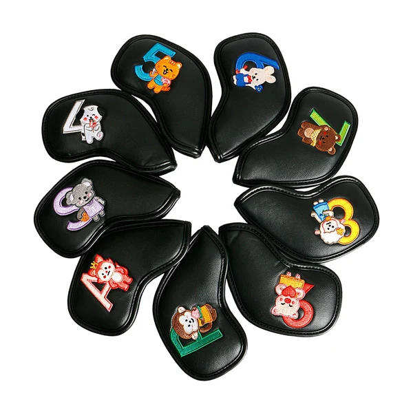 Long-Lasting Maxbell 9Pcs Golf Iron Headcover Set Golf Club Head Cover Sleeve for Outdoor Sports Black Durable
