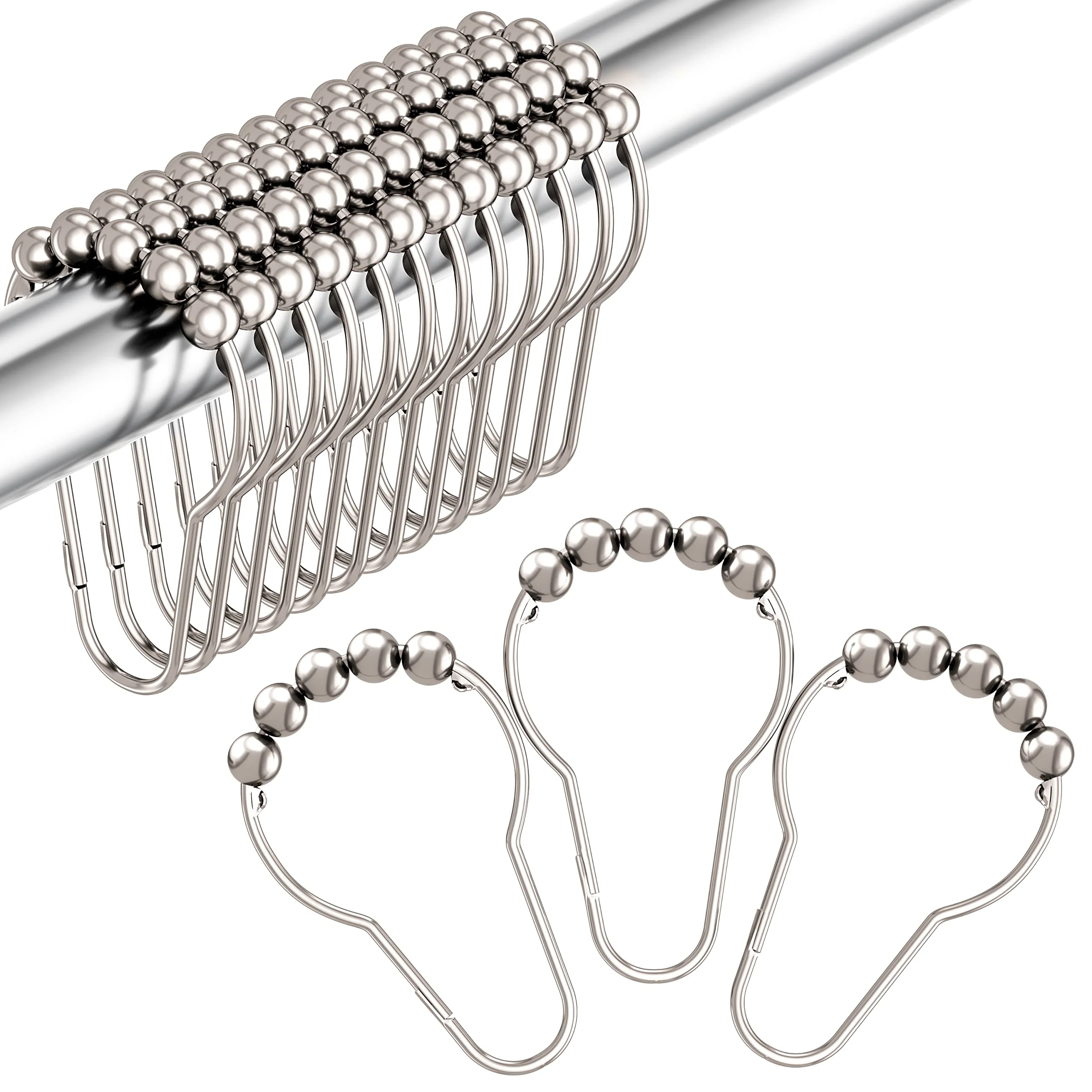 Verified Amazer Shower Curtain Hooks Decorative Rust Proof Stainless Steel Shower Curtain Hooks for Bathroom Shower Rods Set of 12 Polished Nickel Green
