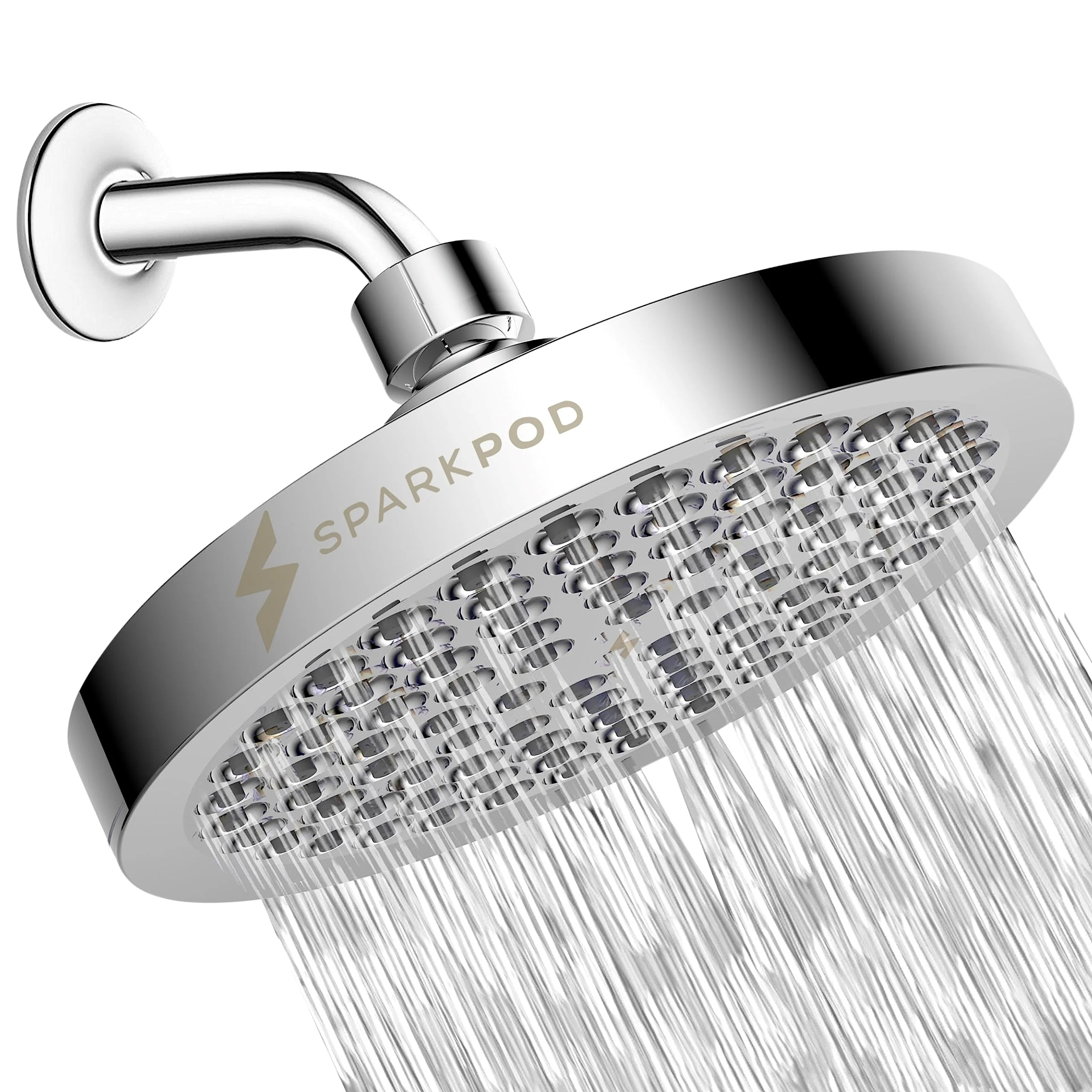 Comfortable SparkPod 6 High Pressure Rain Shower Head – Luxury Design Easy-Clean 1-Min Install – Polished Chrome Head Effective