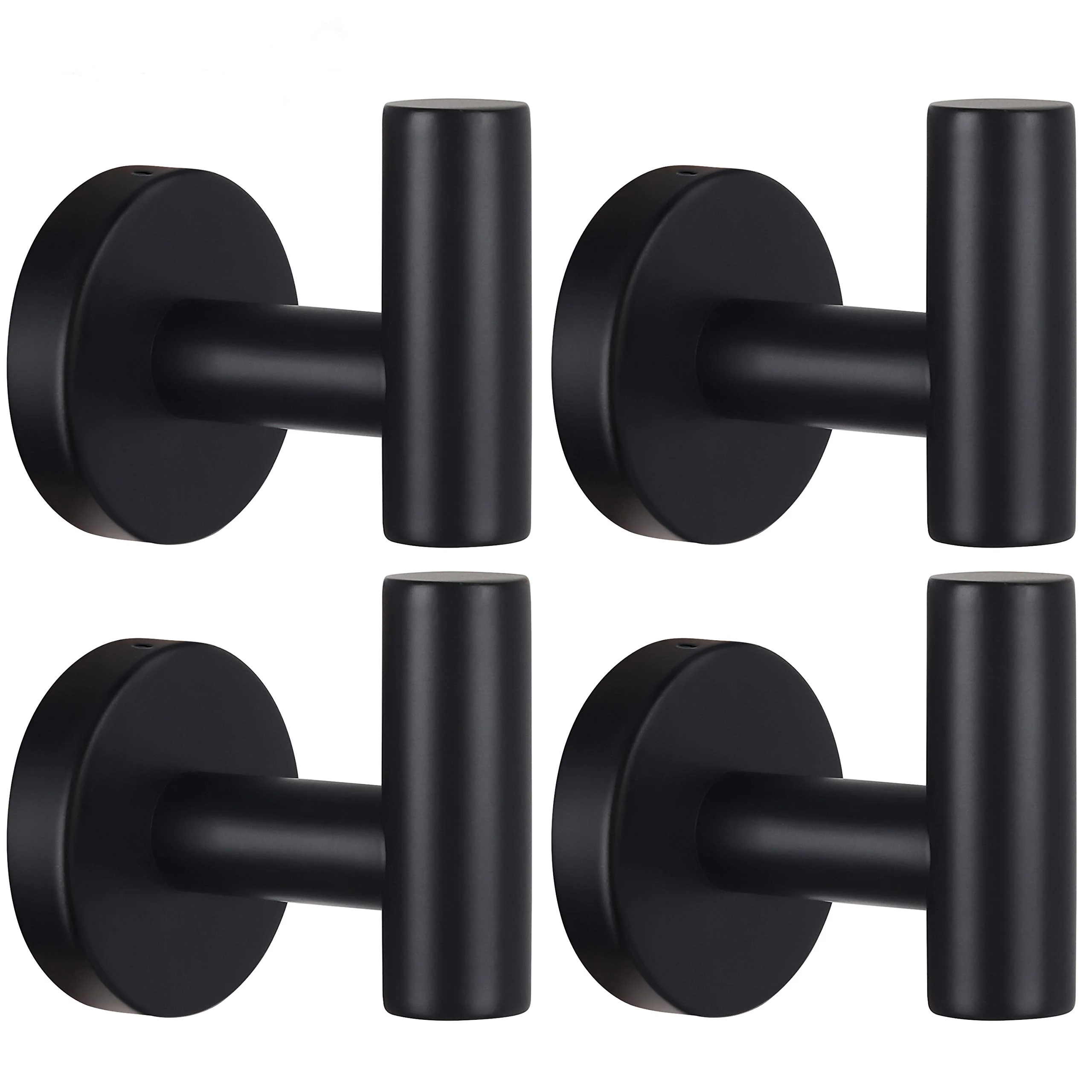 Sophisticated Towel Hooks 4-Pack – Heavy Duty Matte Black Wall Hooks for Bathroom Door Closet Robe Towels Kitchen Pool Hotel Use Optimized