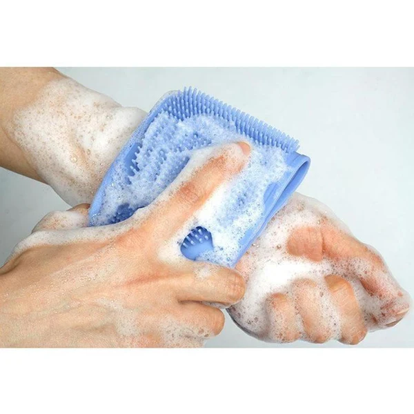 Soft Silicone Back Scrubber Body Cleaning Tool Bath Belt Massage Brush Purple Natural