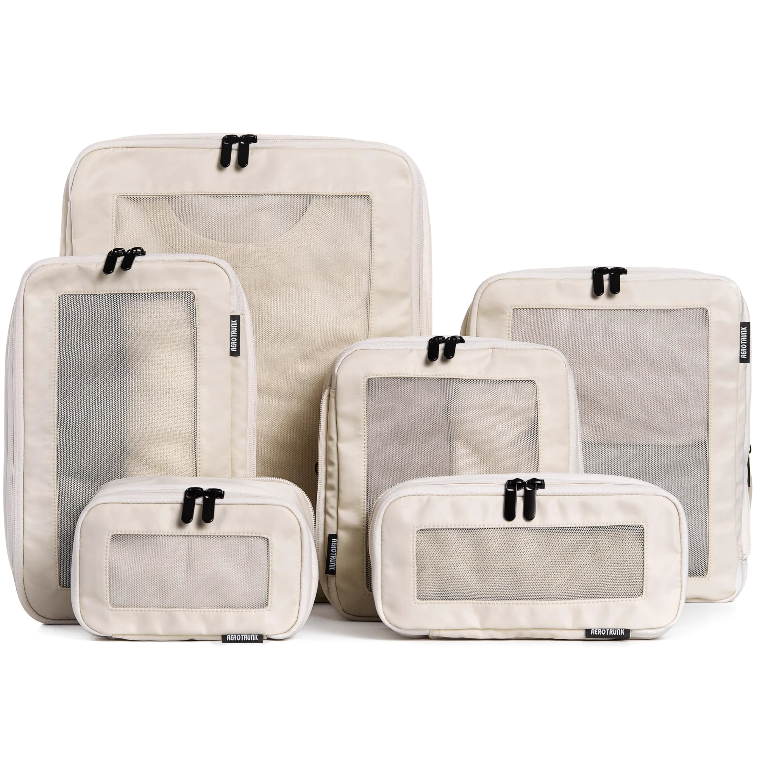 Smart Aerotrunk Compression Packing Cubes for Travel - Luggage Organizer Bags - Double Zipper Packing Cubes for Suitcases 6-Pack Beige Advanced