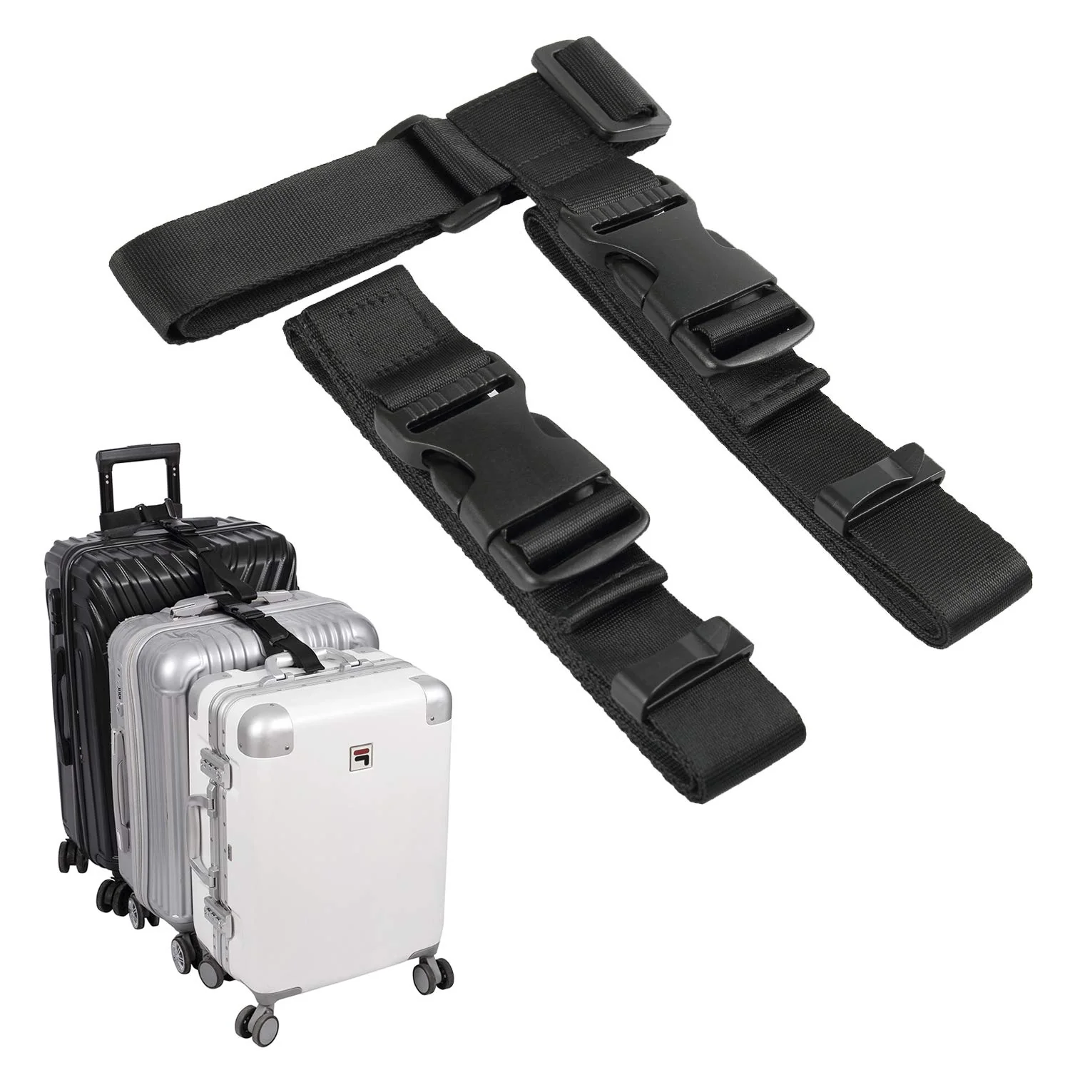 Refined Vigorport Luggage Connector Straps 2-Pack – Adjustable Add-A-Bag Travel Accessories to Connect 3 Suitcases Black Extended Size Enhanced