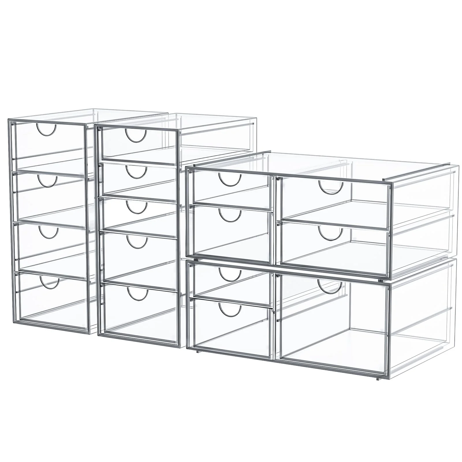 Responsible Caktraie Makeup Organizer with 16 Drawers – 4-Piece Clear Desk Storage for Makeup Jewelry Pens Stationery – Dustproof Durable Classic