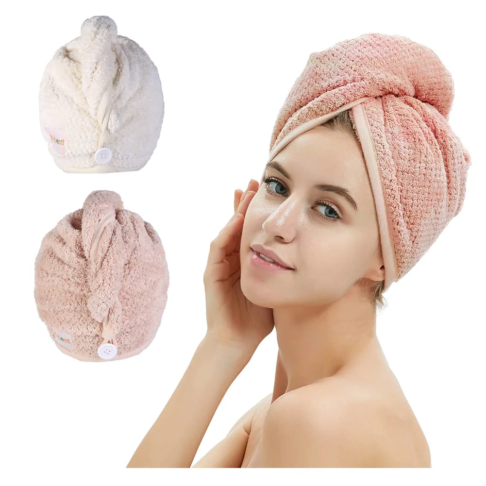 User-Friendly M-l 2 Pack Microfiber Hair Towel Wrap Hair Drying Towel with Button Towel Turban Head Towel to Dry Hair Quickly Pink Beige Healthy