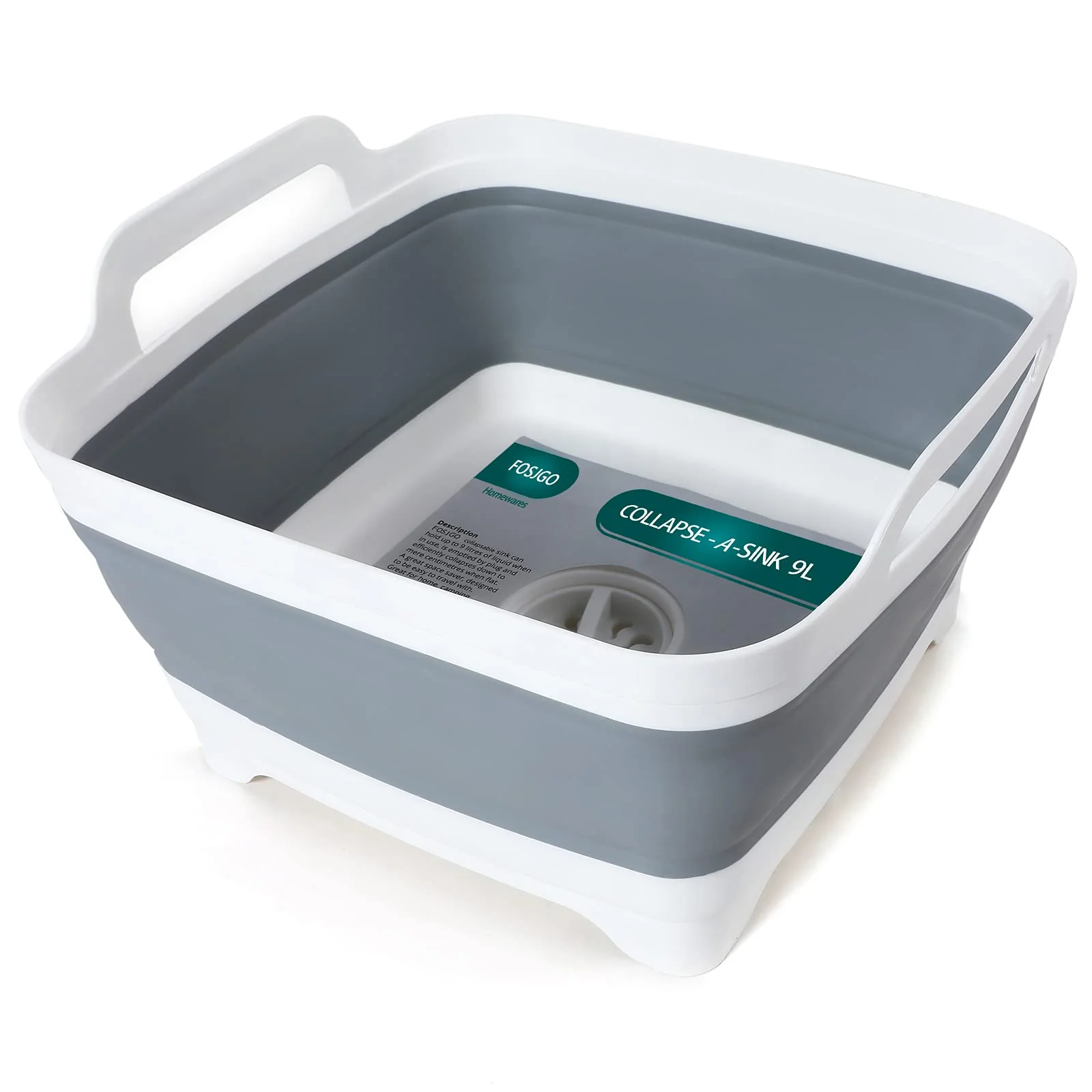 Efficient FOSJGO 2.4 Gal Collapsible Dish Basin with Drain Plug – Space-Saving Foldable Sink Tub for Camping Dishwashing Veggies Beverages First-Class