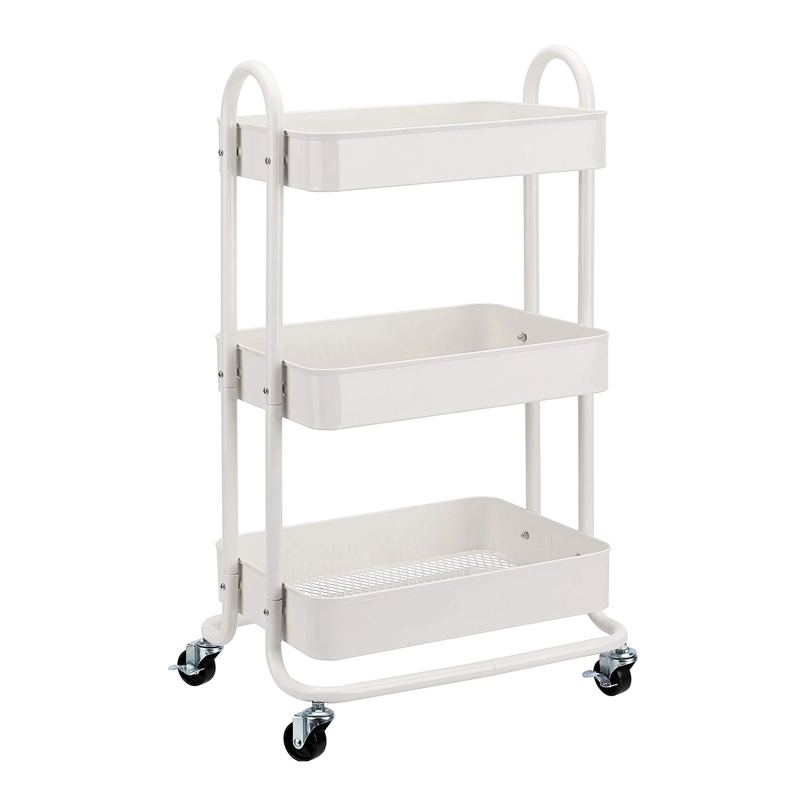 Eco-Friendly Amazon Basics 3-Tier Rolling Utility or Kitchen Cart Lockable Wheels Multifunctional Storage White Long-Lasting