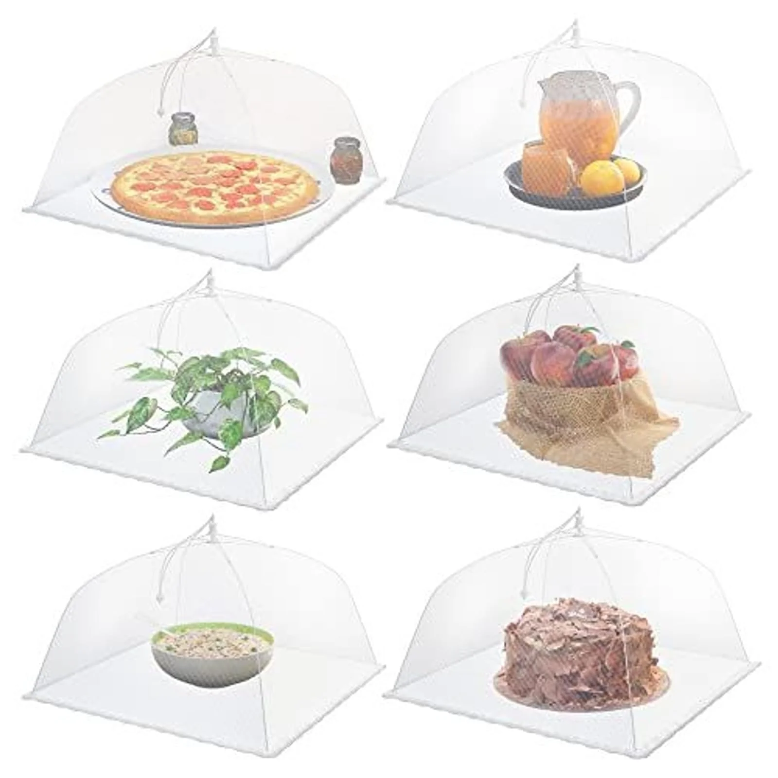 Enhanced Simply Genius 6-Pack Pop-Up Mesh Food Covers – 17x17 Collapsible Umbrella Tents for Outdoor Parties Picnics BBQs Stylish