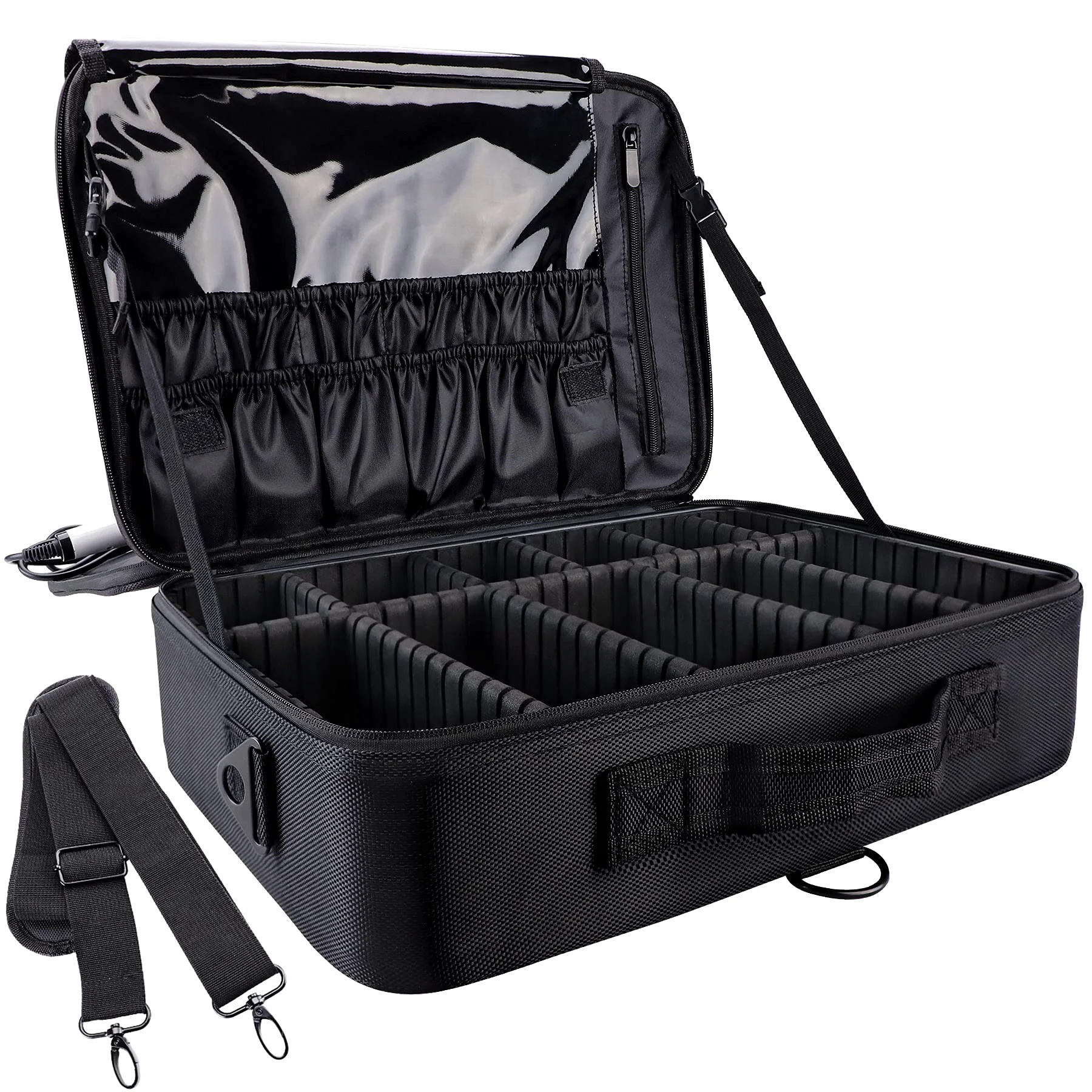 Classic GCZC Large 16.5 Travel Makeup Train Case – Professional Cosmetic Organizer with Adjustable Dividers Brush Storage Shoulder Strap Black Environmentally Friendly