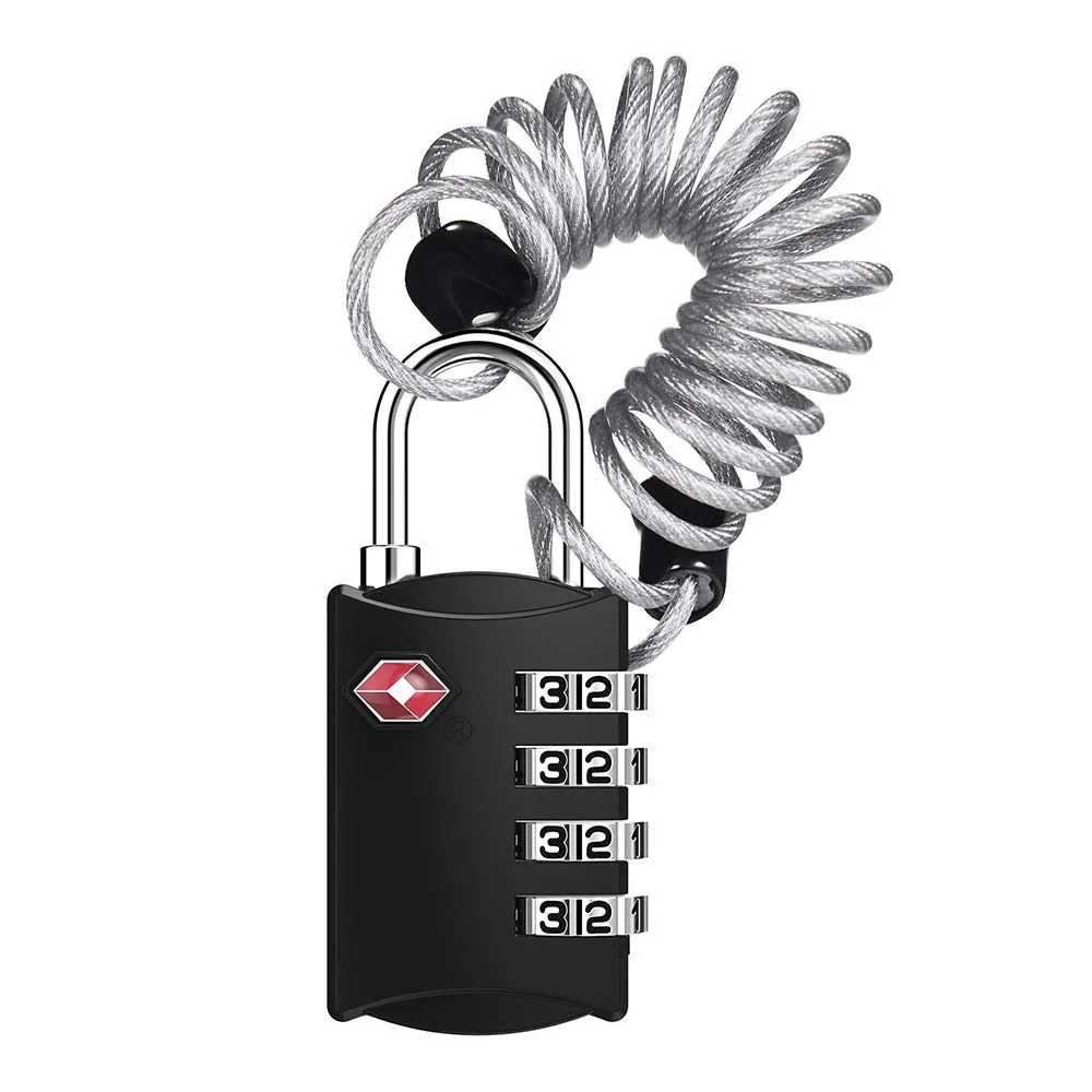Eco-Friendly ZHEGE TSA Luggage Lock – 4 Digit Combination Travel Padlock with 80cm Flexible Cable for Suitcases Backpacks Clean