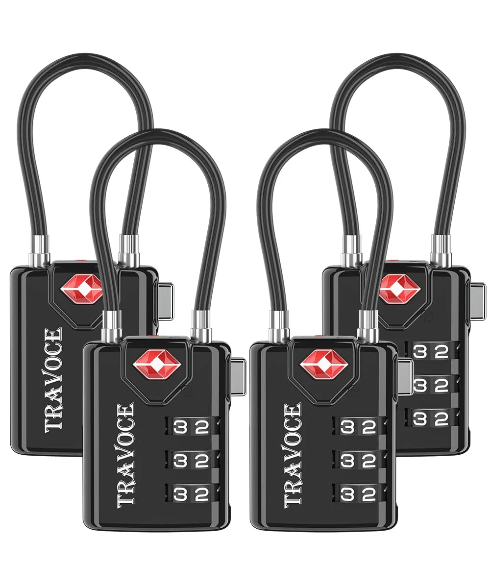Eco-Friendly TSA Luggage Locks – 4 Pack Black Travel Padlocks for Suitcase Backpack Gym Locker Toolbox More Next-Generation