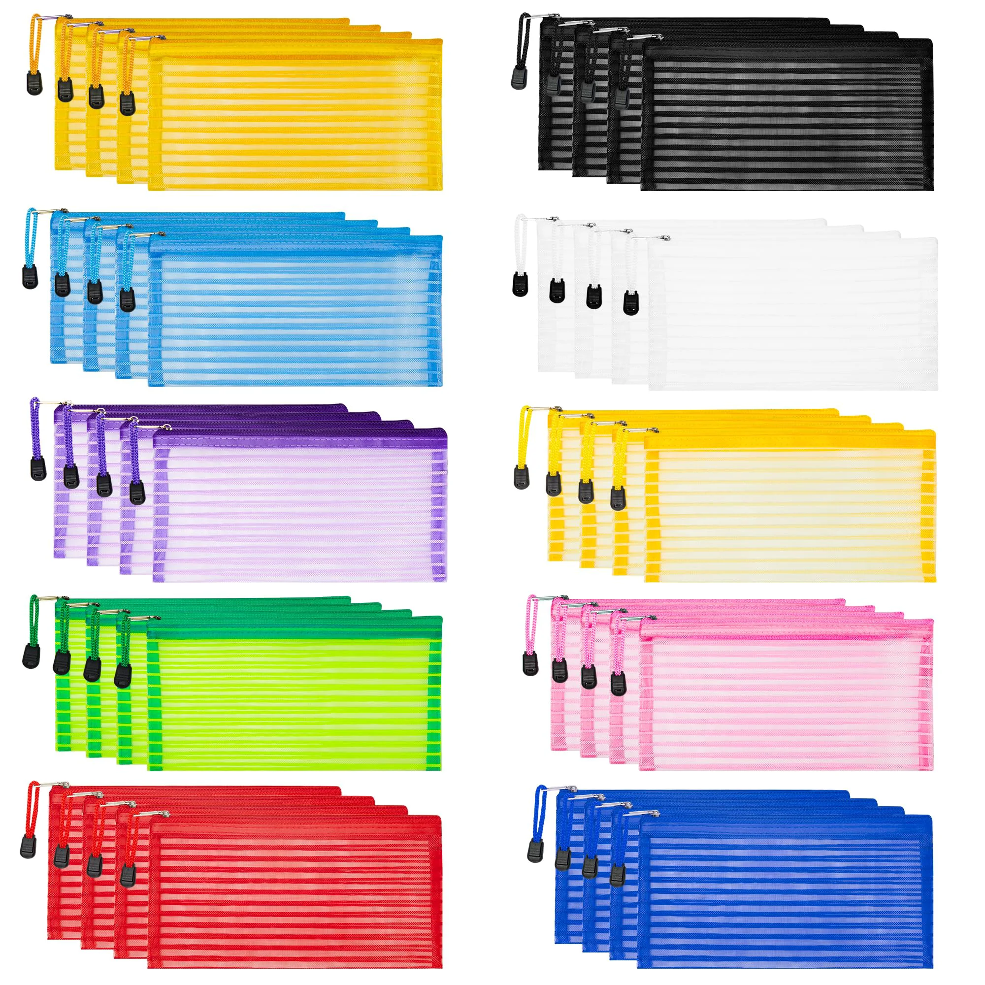 Authentic JARLINK 40 Pack Mesh Zipper Pouches – 10 Colors Multipurpose Pencil Bags for School Office Supplies Travel Accessories Cosmetics Minimalist