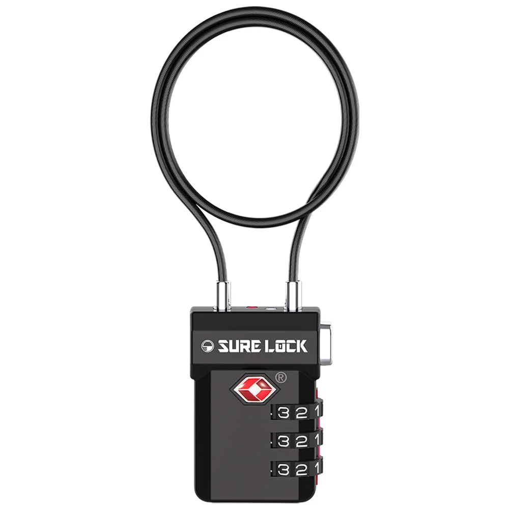 Minimalist SURE LOCK TSA Luggage Lock – 3-Digit Combination with Open Alert Extra Long Cable Easy-Read Dials for Suitcase Travel Practical