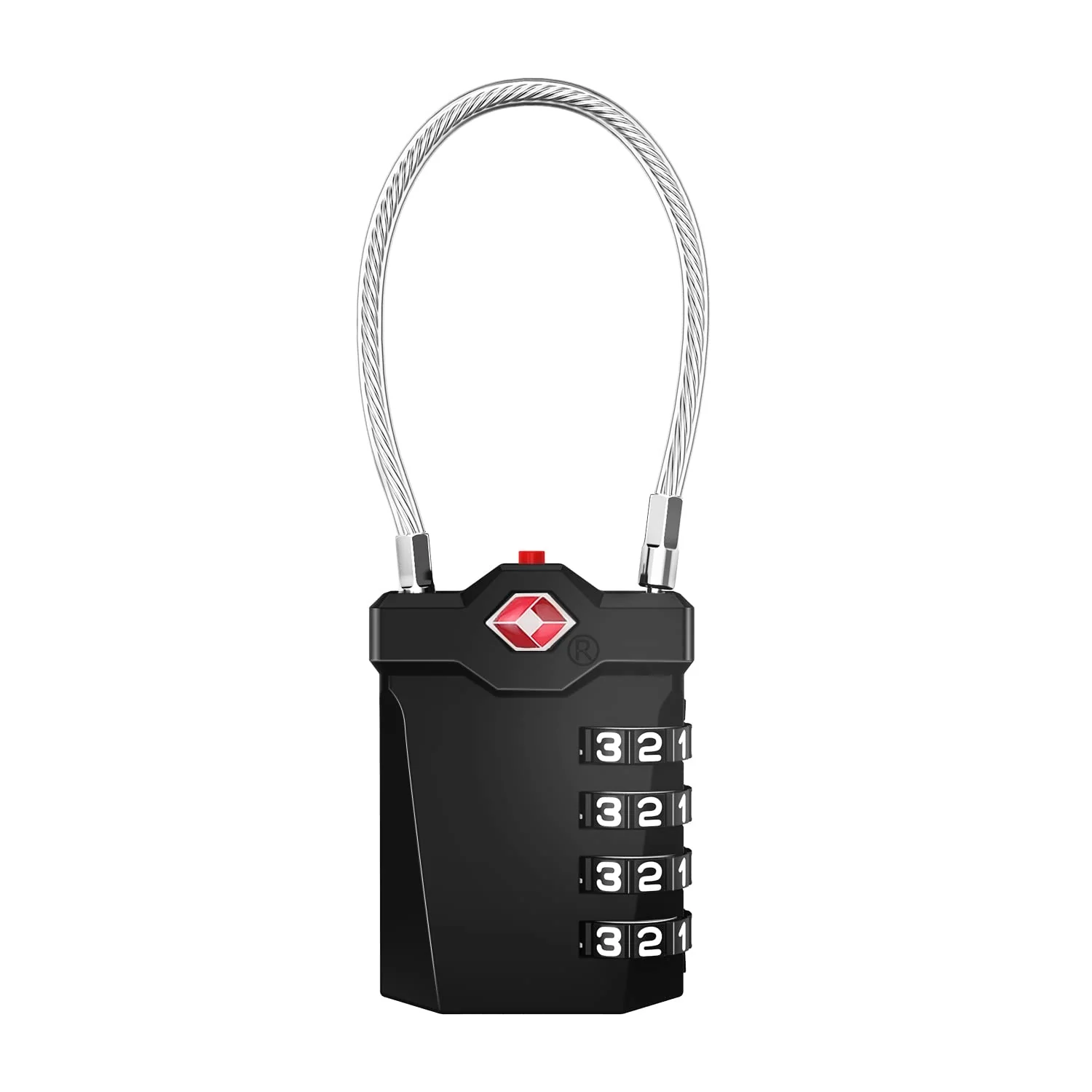 Smooth ZHEGE TSA Luggage Lock – Black Combination Padlock with 5.5 Flexible Cable 10 000 Code Options for Suitcases Backpacks Bags High-Quality