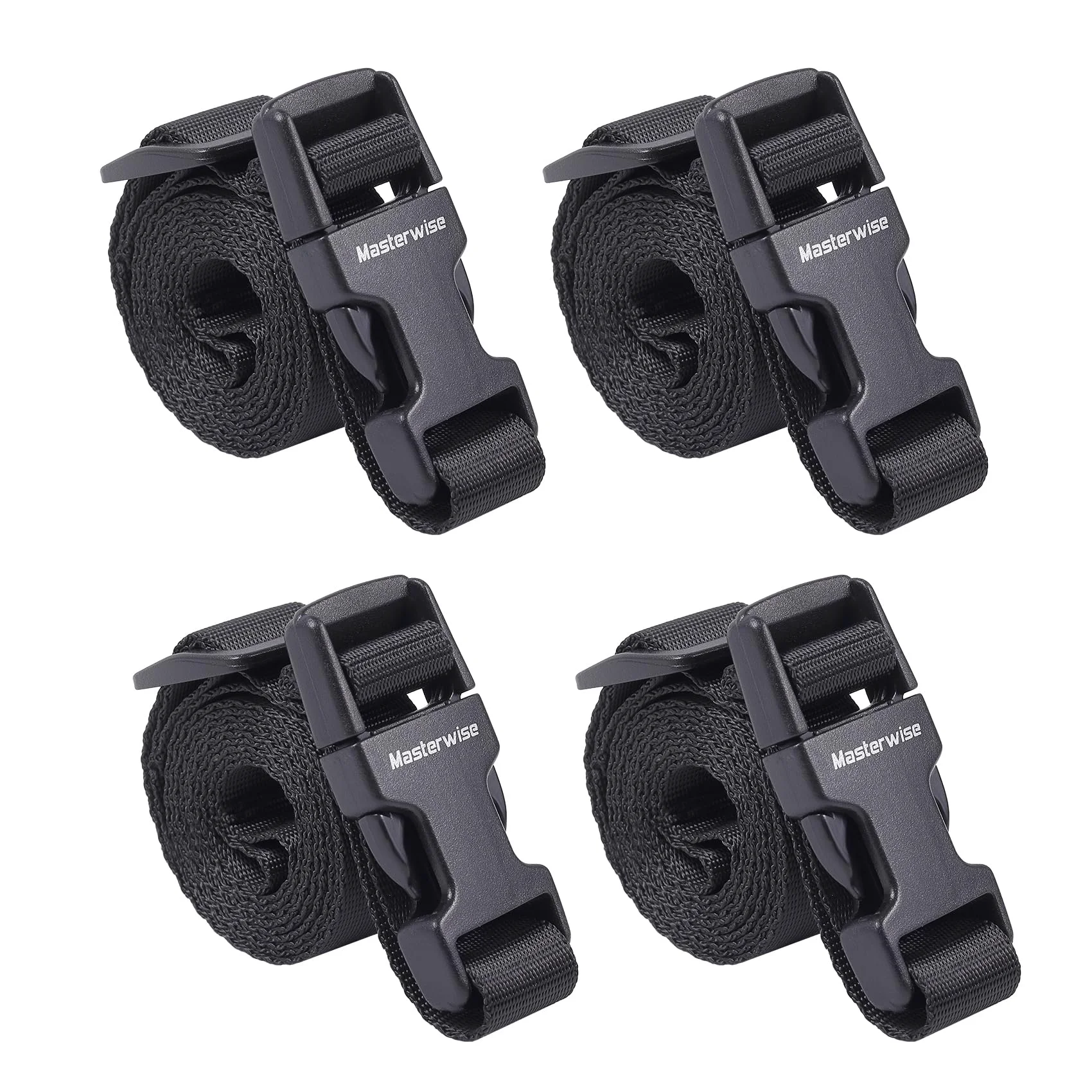 Official Masterwise Adjustable Buckle Straps with Clips – 4 Pack Durable Nylon Straps with Quick Release Buckles for Travel Camping Storage Black Next-Generation